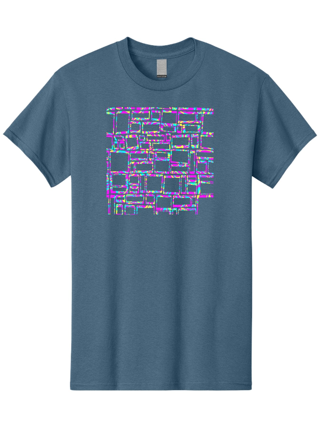 Glitch-Squares-Pattern Men'S Graphic Tee, 100% Cotton, Comfortable Casual Summer Wear, Machine Washable, Glitch Art, Distorted Rectangles, Neon Colors, Vibrant Hues, Abstract Pattern, Digital Distortion, Futuristic Design, Error Aesthetic, Aac394 10