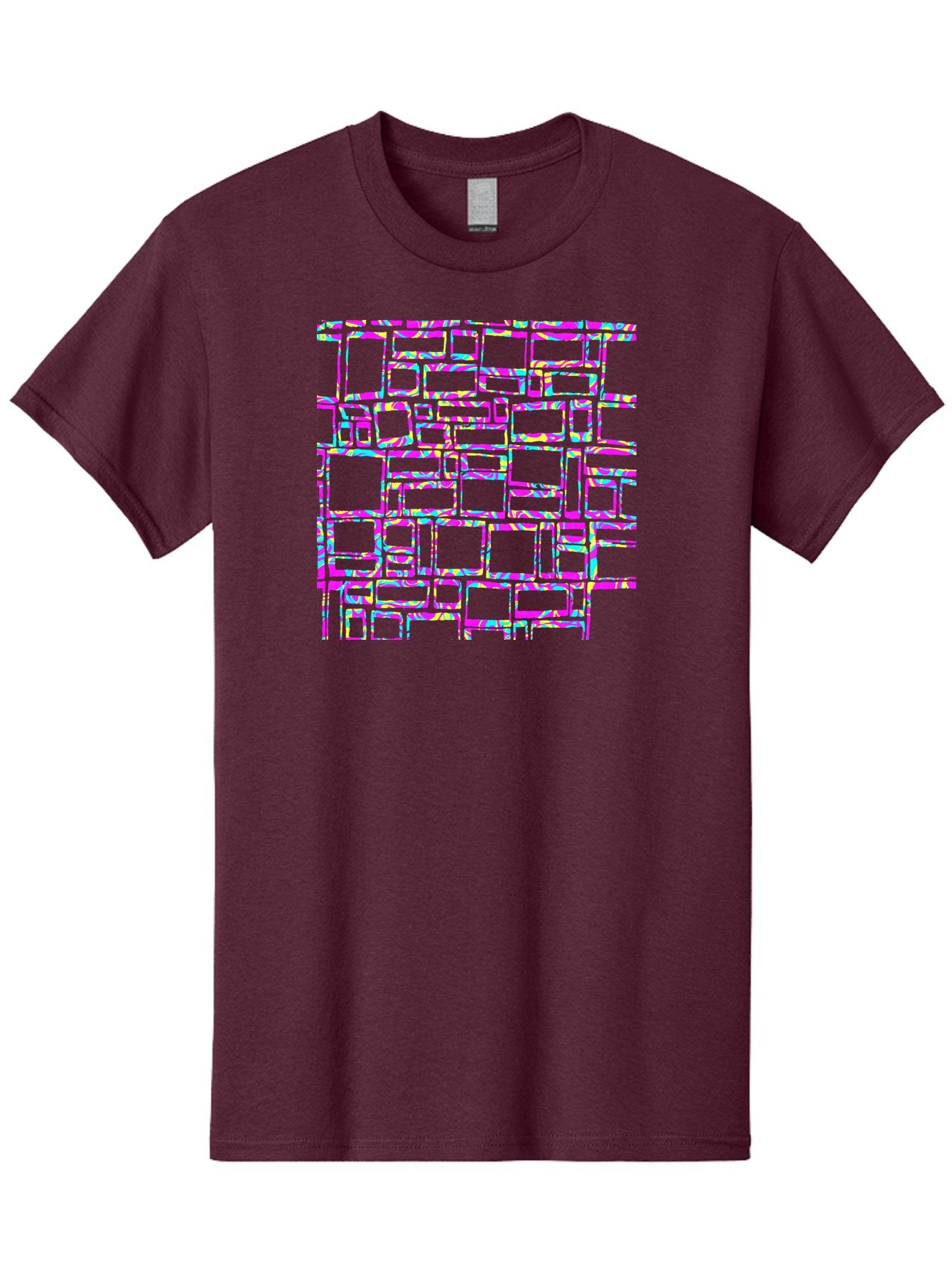 Glitch-Squares-Pattern Men'S Graphic Tee, 100% Cotton, Comfortable Casual Summer Wear, Machine Washable, Glitch Art, Distorted Rectangles, Neon Colors, Vibrant Hues, Abstract Pattern, Digital Distortion, Futuristic Design, Error Aesthetic, Aac394 6