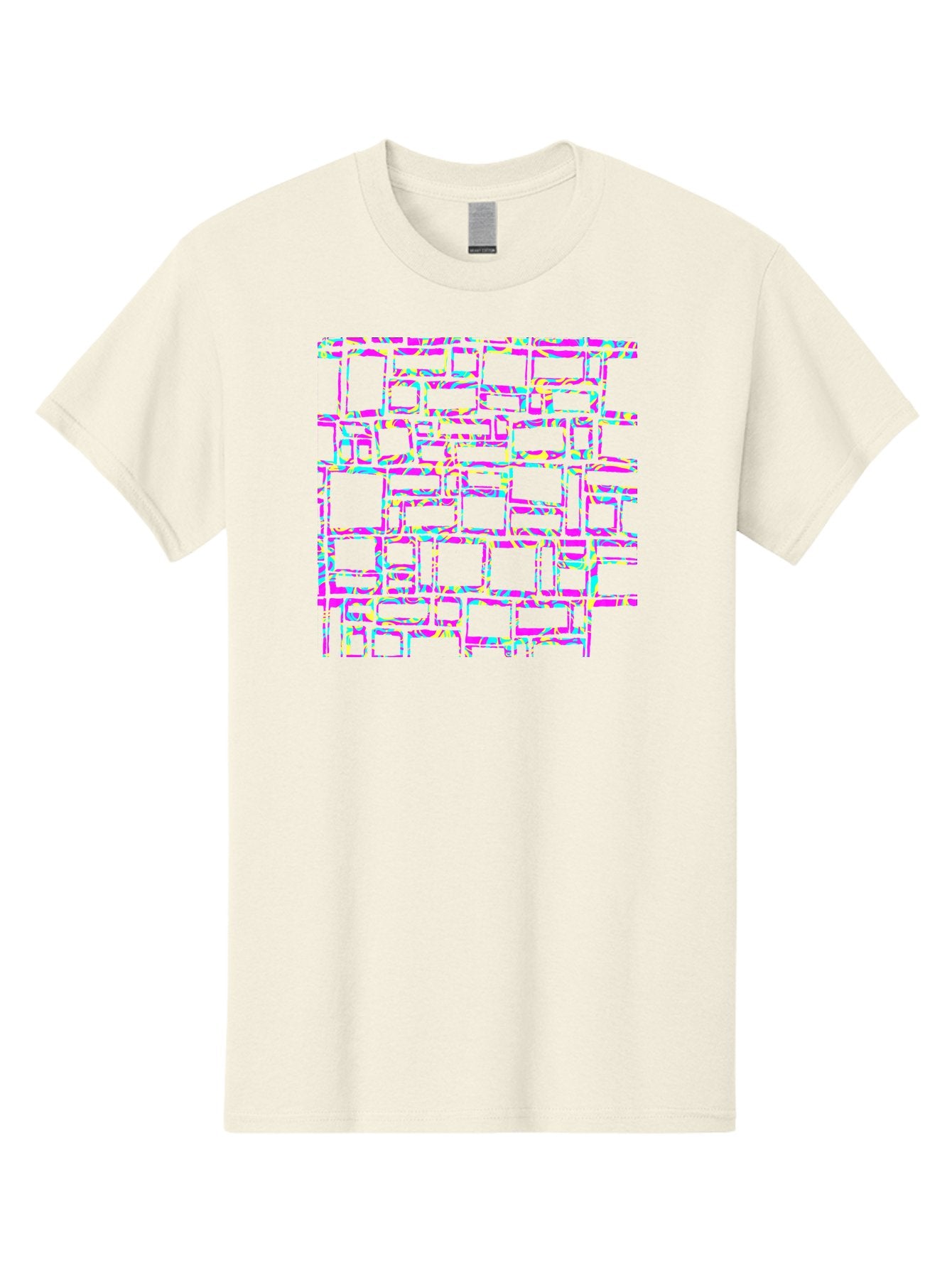 Glitch-Squares-Pattern Men'S Graphic Tee, 100% Cotton, Comfortable Casual Summer Wear, Machine Washable, Glitch Art, Distorted Rectangles, Neon Colors, Vibrant Hues, Abstract Pattern, Digital Distortion, Futuristic Design, Error Aesthetic, Aac394 8