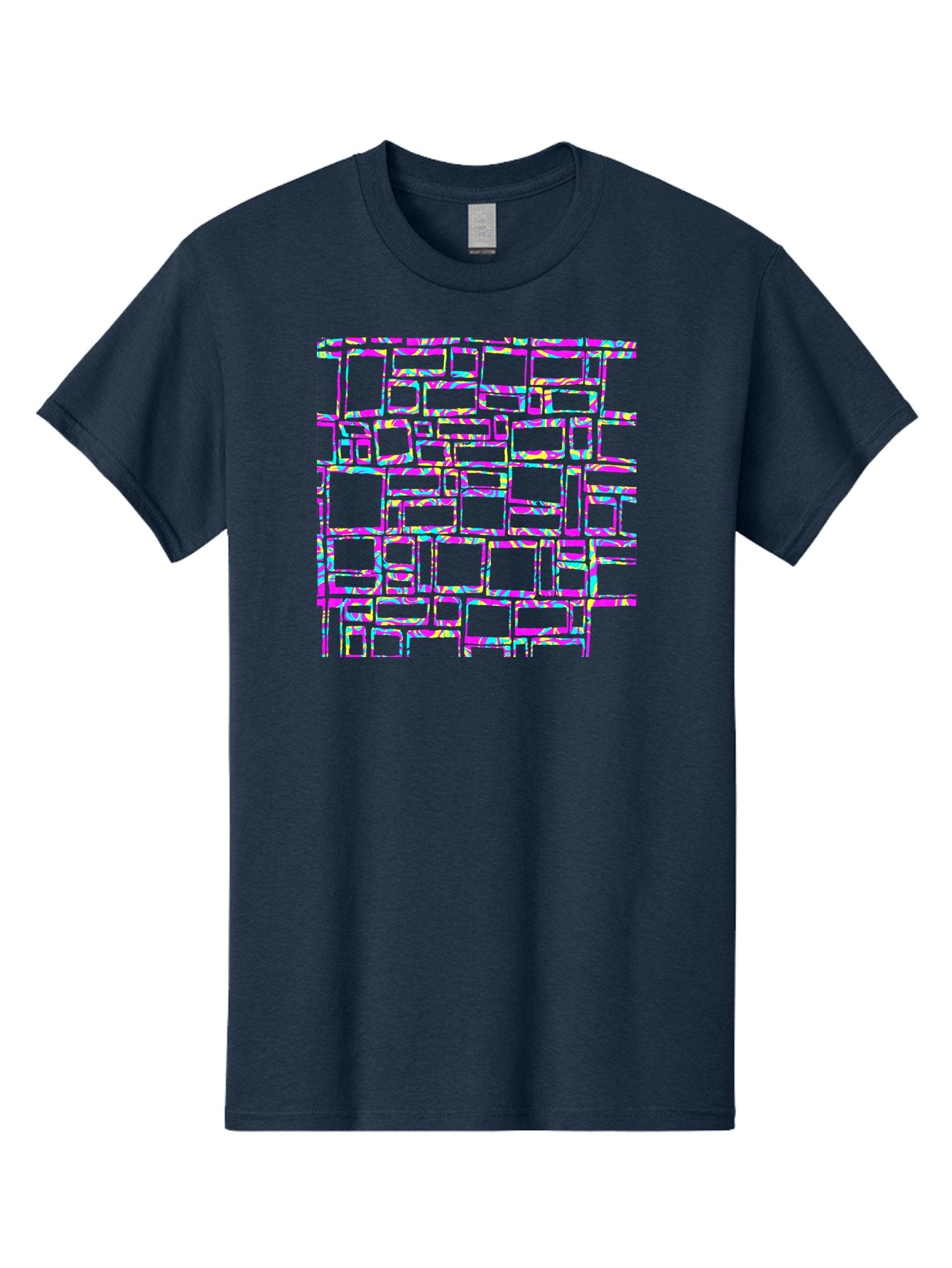 Glitch-Squares-Pattern Men'S Graphic Tee, 100% Cotton, Comfortable Casual Summer Wear, Machine Washable, Glitch Art, Distorted Rectangles, Neon Colors, Vibrant Hues, Abstract Pattern, Digital Distortion, Futuristic Design, Error Aesthetic, Aac394 15