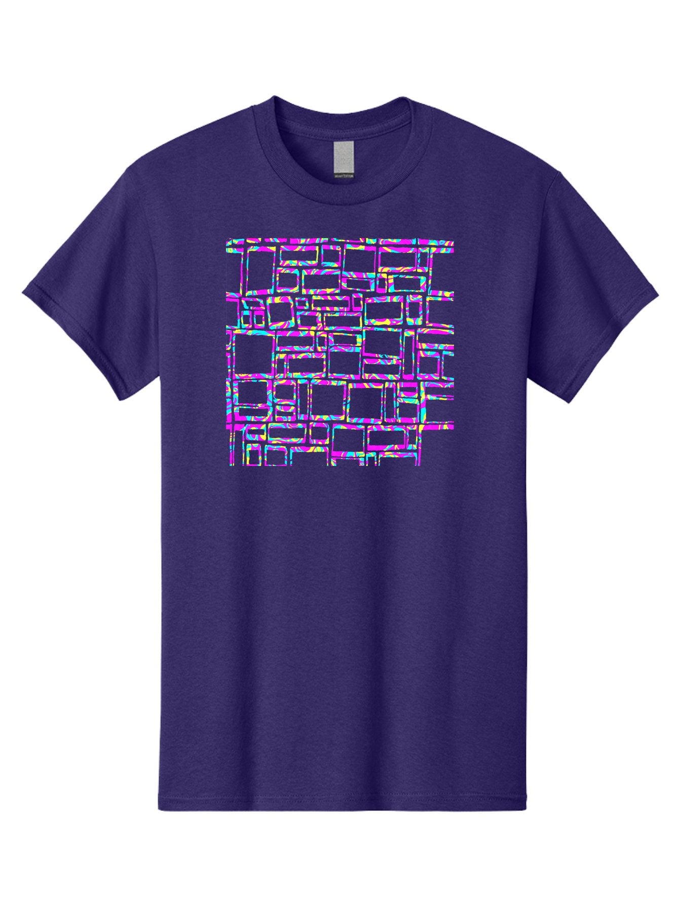 Glitch-Squares-Pattern Men'S Graphic Tee, 100% Cotton, Comfortable Casual Summer Wear, Machine Washable, Glitch Art, Distorted Rectangles, Neon Colors, Vibrant Hues, Abstract Pattern, Digital Distortion, Futuristic Design, Error Aesthetic, Aac394 11
