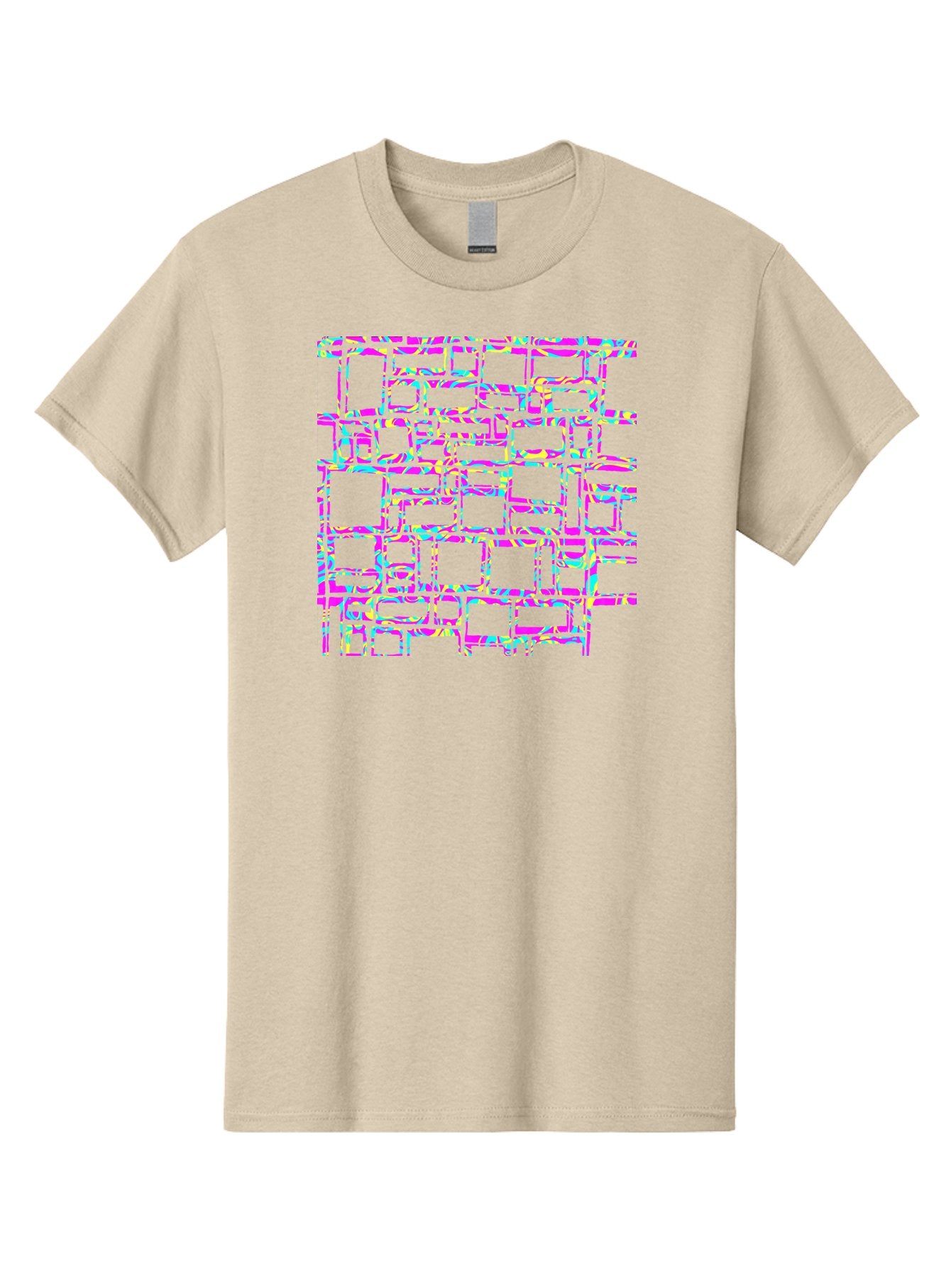 Glitch-Squares-Pattern Men'S Graphic Tee, 100% Cotton, Comfortable Casual Summer Wear, Machine Washable, Glitch Art, Distorted Rectangles, Neon Colors, Vibrant Hues, Abstract Pattern, Digital Distortion, Futuristic Design, Error Aesthetic, Aac394