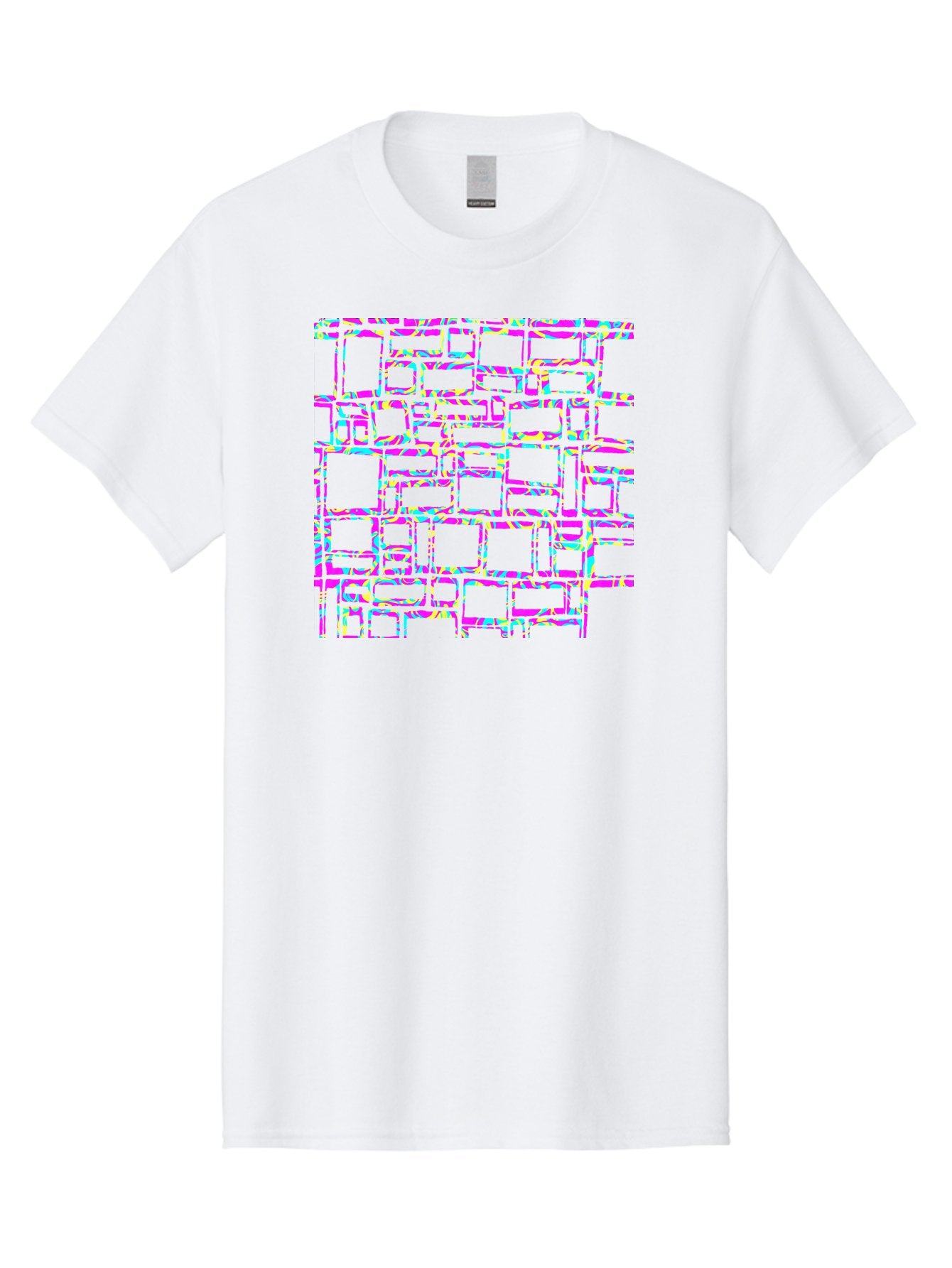 Glitch-Squares-Pattern Men'S Graphic Tee, 100% Cotton, Comfortable Casual Summer Wear, Machine Washable, Glitch Art, Distorted Rectangles, Neon Colors, Vibrant Hues, Abstract Pattern, Digital Distortion, Futuristic Design, Error Aesthetic, Aac394 13