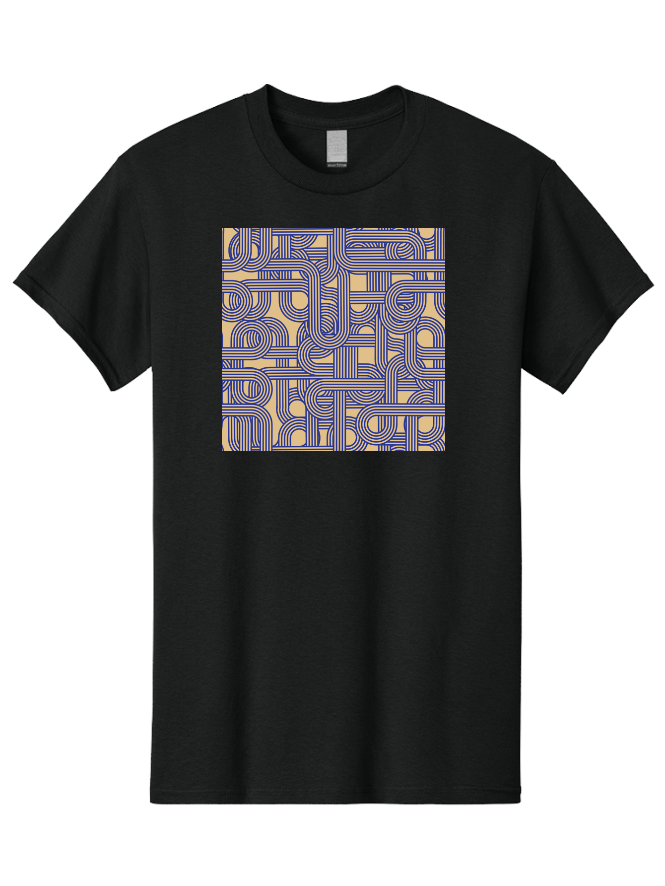 Interconnected-Lines Men'S Graphic Tee, 100% Cotton, Comfortable Casual Summer Wear, Machine Washable, Geometric Pattern, Abstract Design, Intricate Details, Blue And Yellow Colors, Modern Art, Seamless Texture, Repeating Shapes, Aac397 7