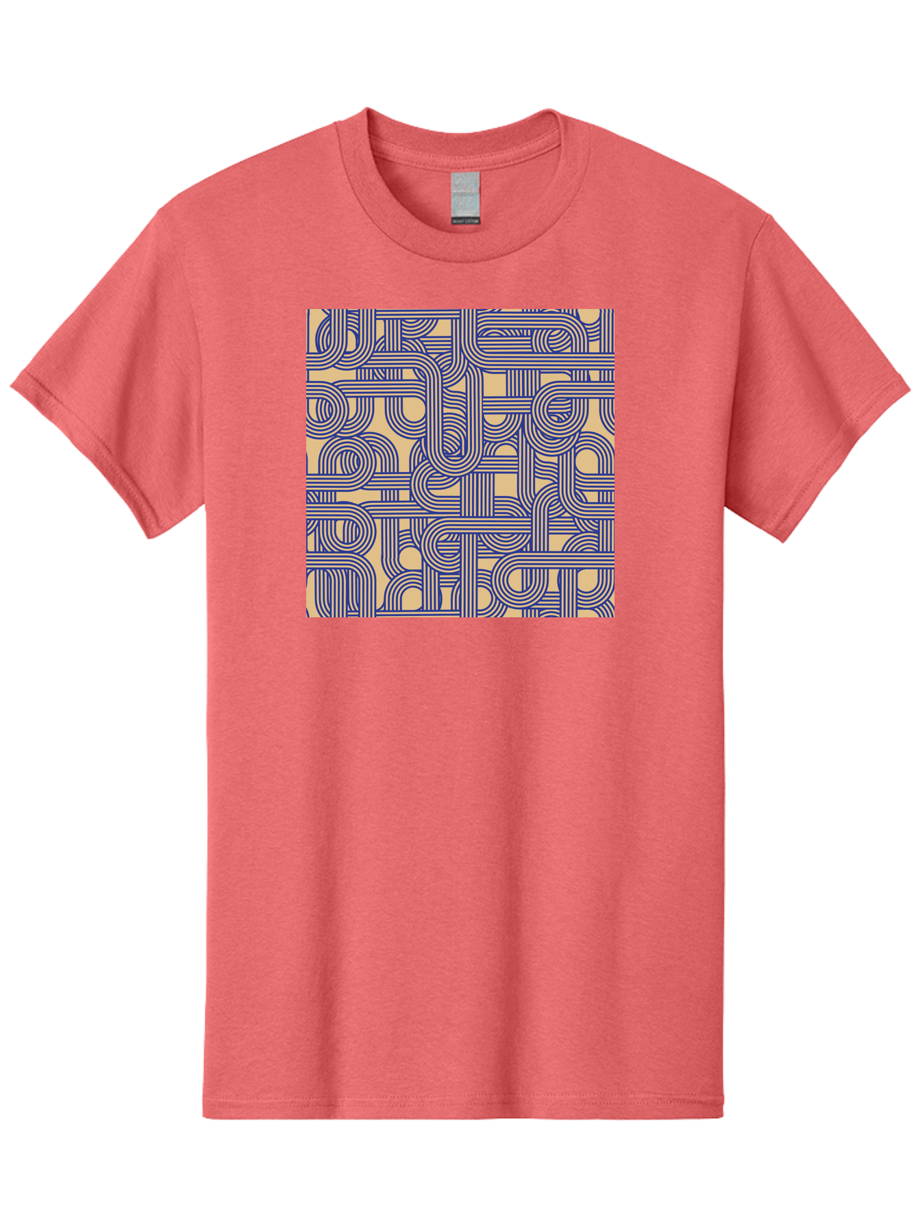 Interconnected-Lines Men'S Graphic Tee, 100% Cotton, Comfortable Casual Summer Wear, Machine Washable, Geometric Pattern, Abstract Design, Intricate Details, Blue And Yellow Colors, Modern Art, Seamless Texture, Repeating Shapes, Aac397 11