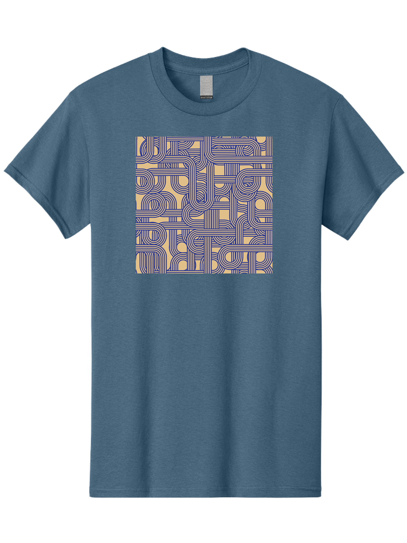 Interconnected-Lines Men'S Graphic Tee, 100% Cotton, Comfortable Casual Summer Wear, Machine Washable, Geometric Pattern, Abstract Design, Intricate Details, Blue And Yellow Colors, Modern Art, Seamless Texture, Repeating Shapes, Aac397 3