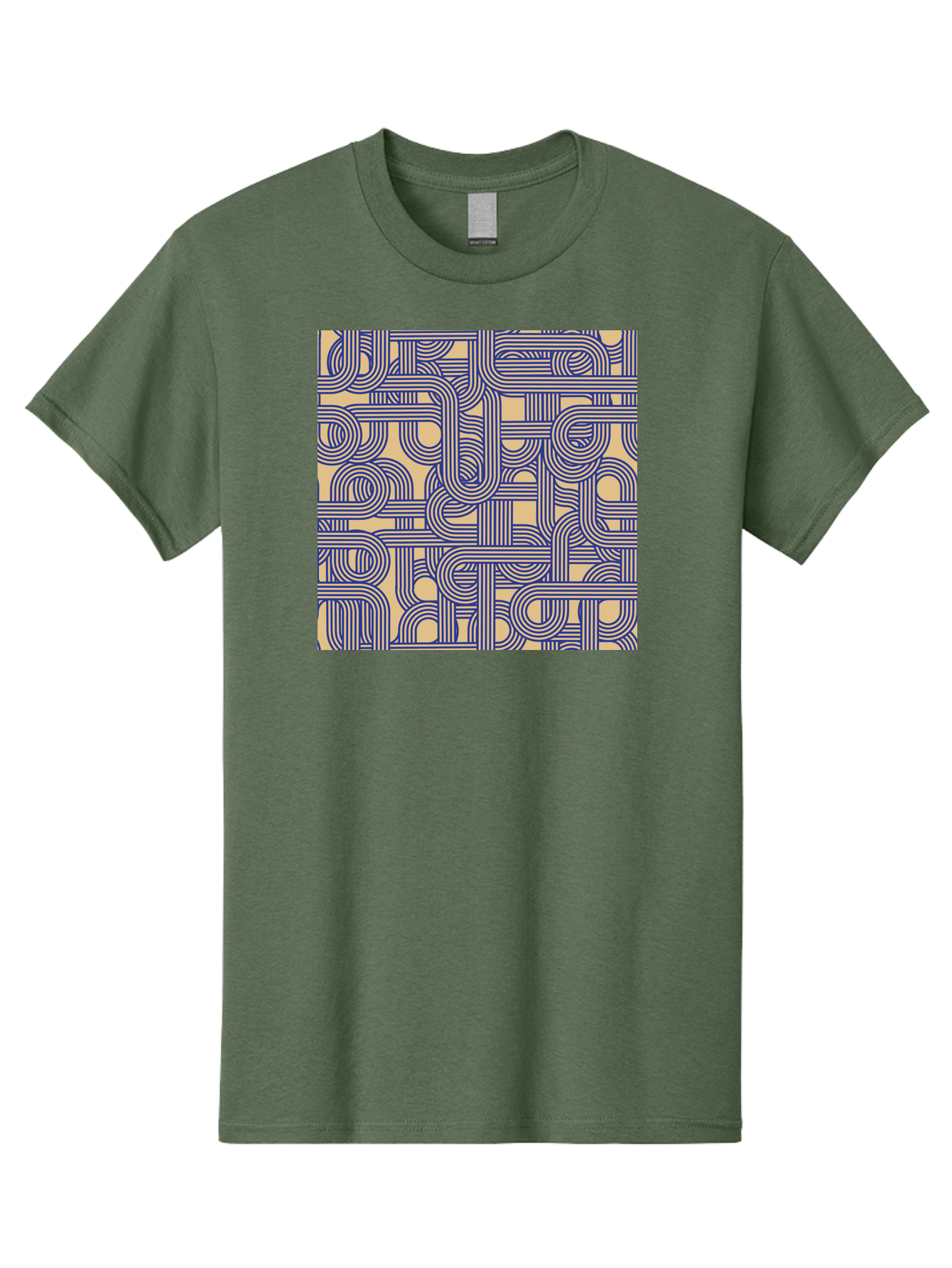 Interconnected-Lines Men'S Graphic Tee, 100% Cotton, Comfortable Casual Summer Wear, Machine Washable, Geometric Pattern, Abstract Design, Intricate Details, Blue And Yellow Colors, Modern Art, Seamless Texture, Repeating Shapes, Aac397 19