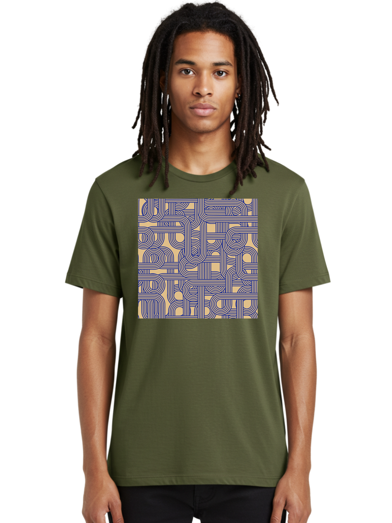 Interconnected-Lines Men'S Graphic Tee, 100% Cotton, Comfortable Casual Summer Wear, Machine Washable, Geometric Pattern, Abstract Design, Intricate Details, Blue And Yellow Colors, Modern Art, Seamless Texture, Repeating Shapes, Aac397 20