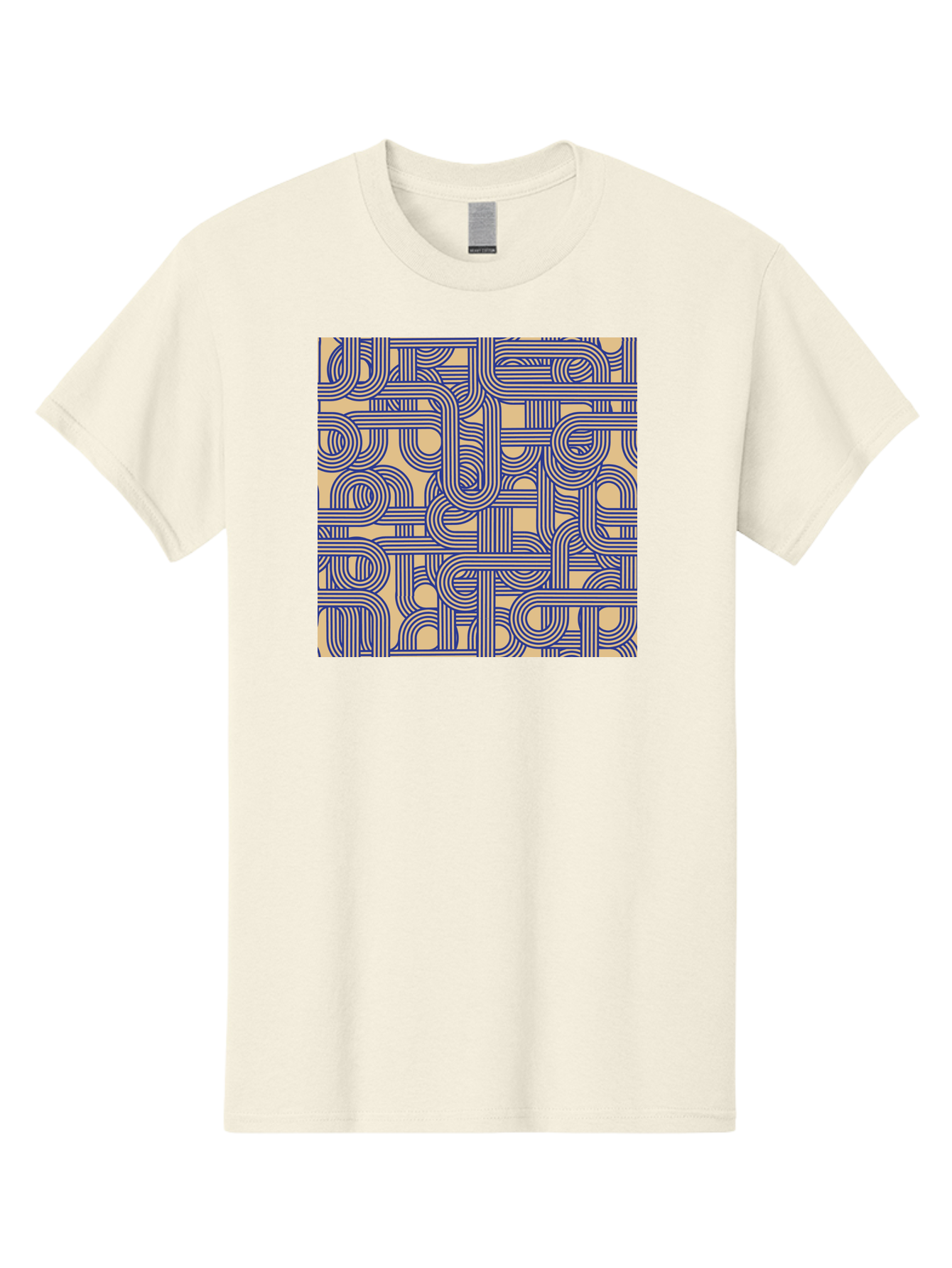 Interconnected-Lines Men'S Graphic Tee, 100% Cotton, Comfortable Casual Summer Wear, Machine Washable, Geometric Pattern, Abstract Design, Intricate Details, Blue And Yellow Colors, Modern Art, Seamless Texture, Repeating Shapes, Aac397 25