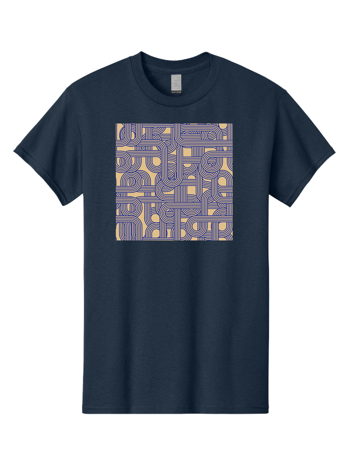 Interconnected-Lines Men'S Graphic Tee, 100% Cotton, Comfortable Casual Summer Wear, Machine Washable, Geometric Pattern, Abstract Design, Intricate Details, Blue And Yellow Colors, Modern Art, Seamless Texture, Repeating Shapes, Aac397 13
