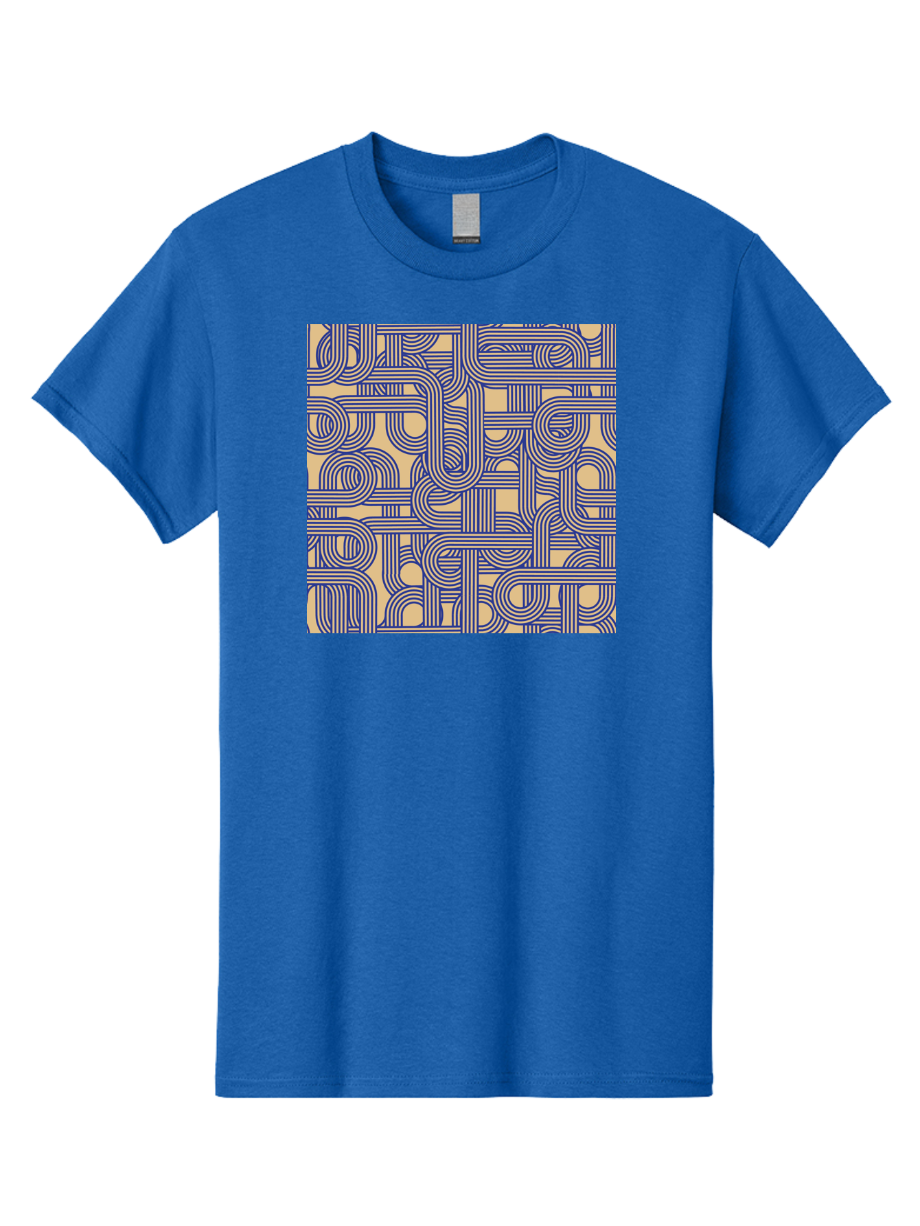 Interconnected-Lines Men'S Graphic Tee, 100% Cotton, Comfortable Casual Summer Wear, Machine Washable, Geometric Pattern, Abstract Design, Intricate Details, Blue And Yellow Colors, Modern Art, Seamless Texture, Repeating Shapes, Aac397 23