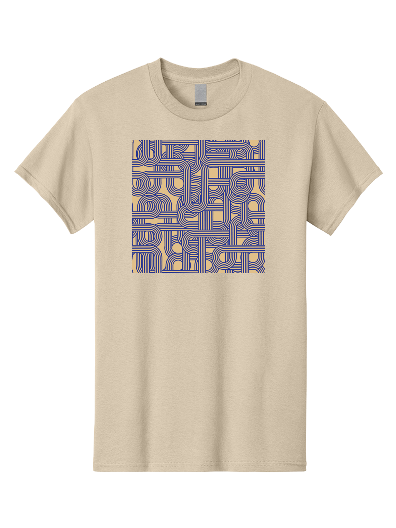Interconnected-Lines Men'S Graphic Tee, 100% Cotton, Comfortable Casual Summer Wear, Machine Washable, Geometric Pattern, Abstract Design, Intricate Details, Blue And Yellow Colors, Modern Art, Seamless Texture, Repeating Shapes, Aac397 27