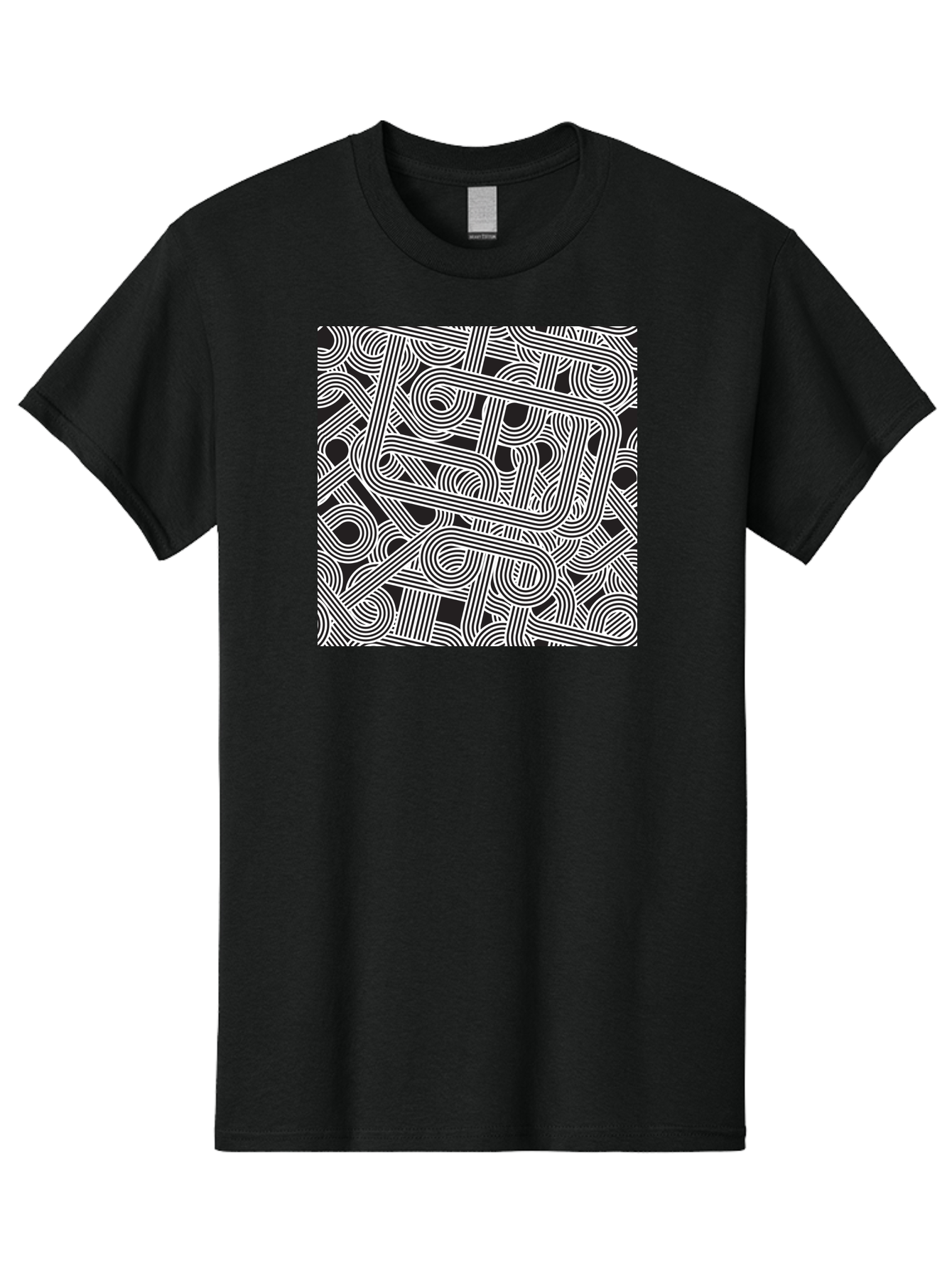 Interconnected-Loops Men'S Graphic Tee, 100% Cotton, Comfortable Casual Summer Wear, Machine Washable, Abstract Pattern, Interconnected Lines, Geometric Shapes, Black And White Design, Modern Art, Optical Illusion, Intricate Details, Aac398 23
