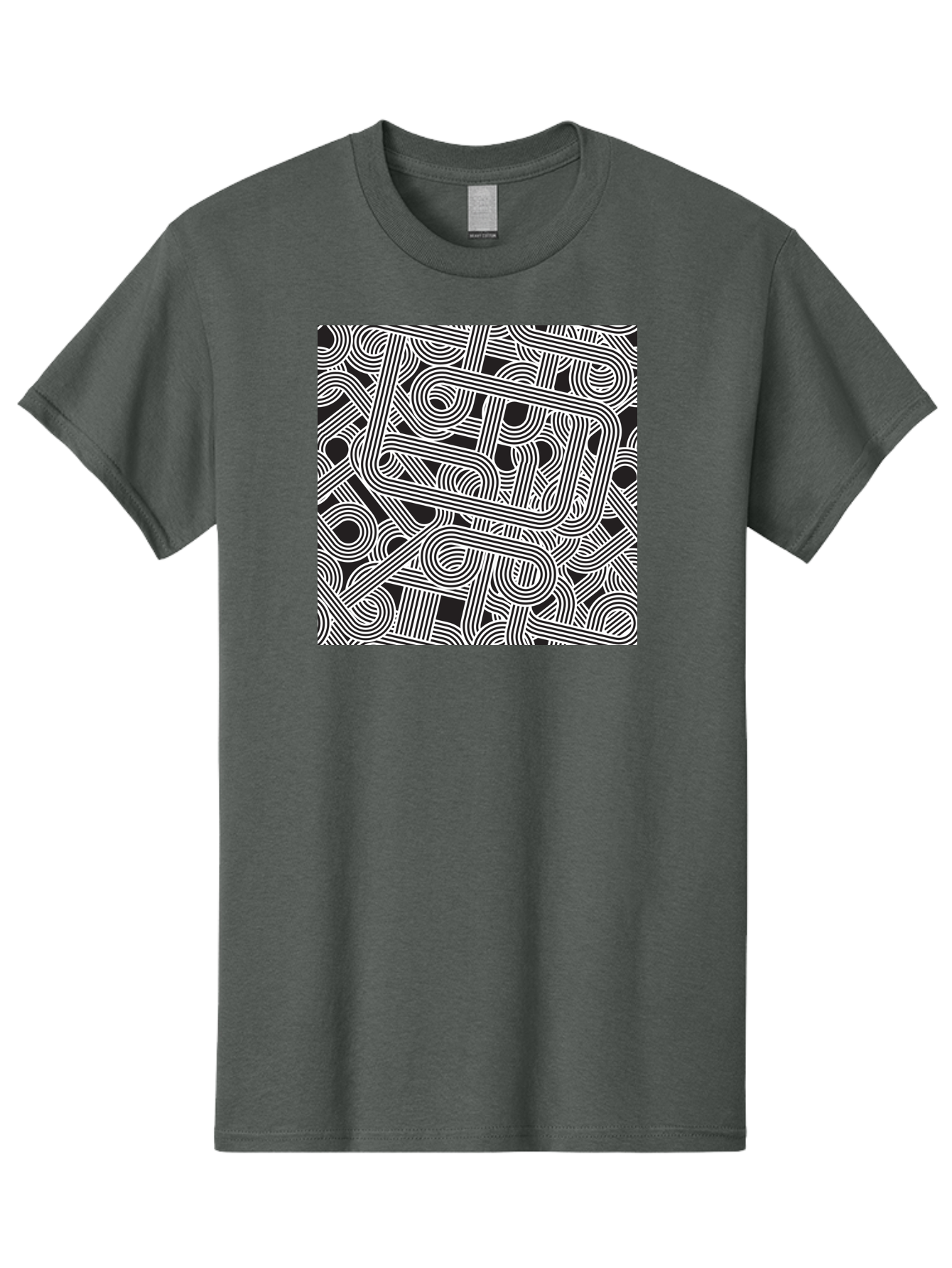 Interconnected-Loops Men'S Graphic Tee, 100% Cotton, Comfortable Casual Summer Wear, Machine Washable, Abstract Pattern, Interconnected Lines, Geometric Shapes, Black And White Design, Modern Art, Optical Illusion, Intricate Details, Aac398 11