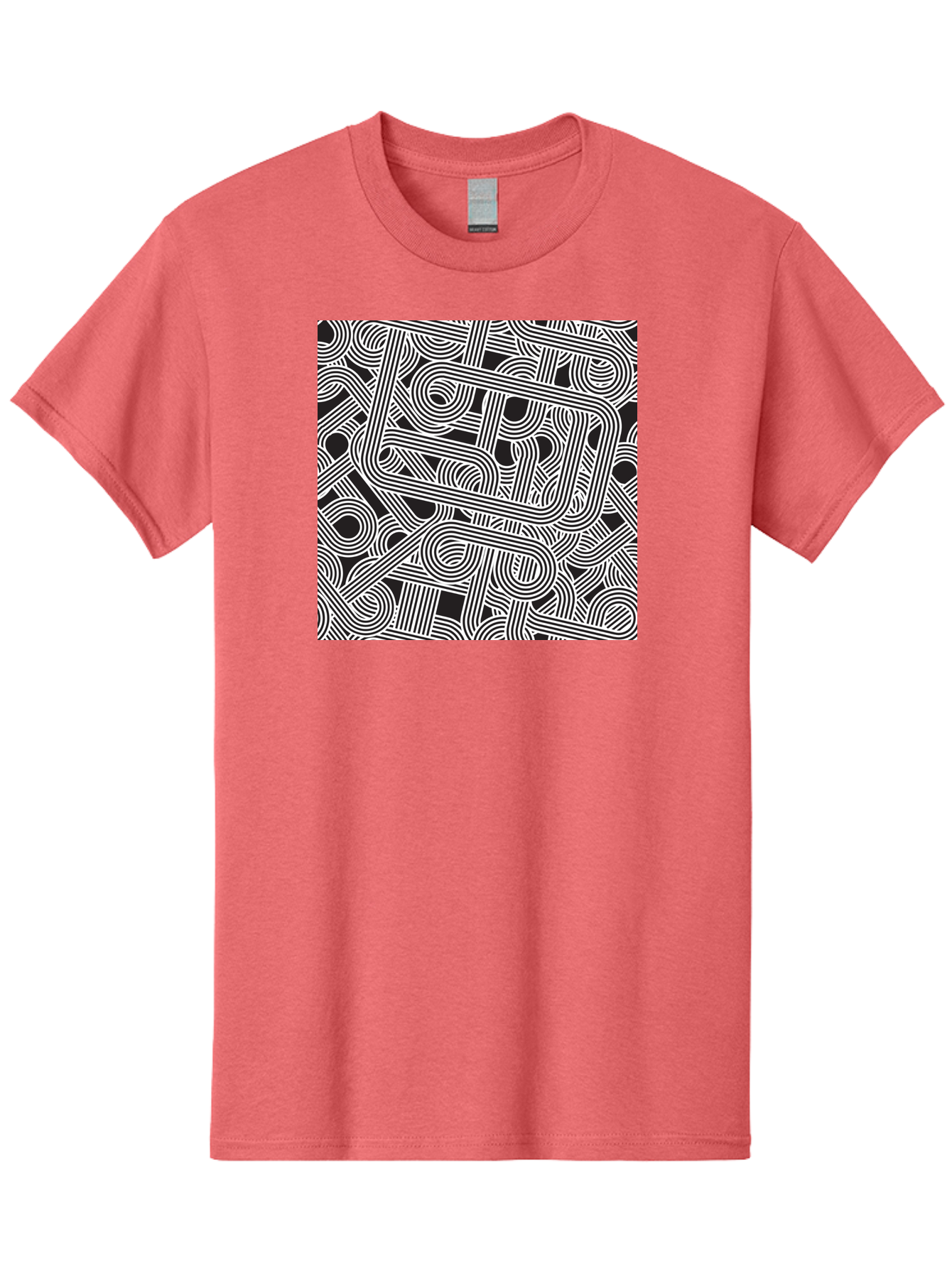 Interconnected-Loops Men'S Graphic Tee, 100% Cotton, Comfortable Casual Summer Wear, Machine Washable, Abstract Pattern, Interconnected Lines, Geometric Shapes, Black And White Design, Modern Art, Optical Illusion, Intricate Details, Aac398 9