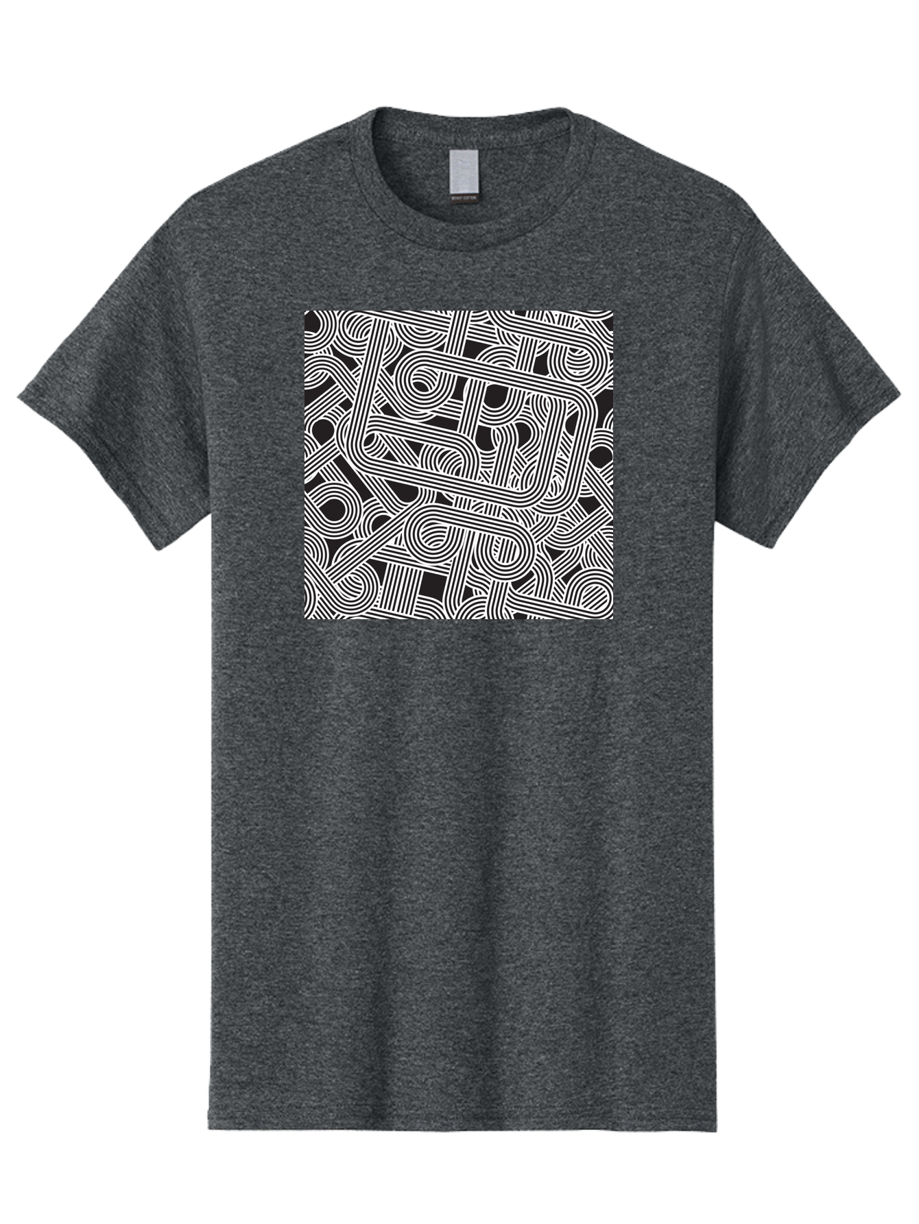 Interconnected-Loops Men'S Graphic Tee, 100% Cotton, Comfortable Casual Summer Wear, Machine Washable, Abstract Pattern, Interconnected Lines, Geometric Shapes, Black And White Design, Modern Art, Optical Illusion, Intricate Details, Aac398 17