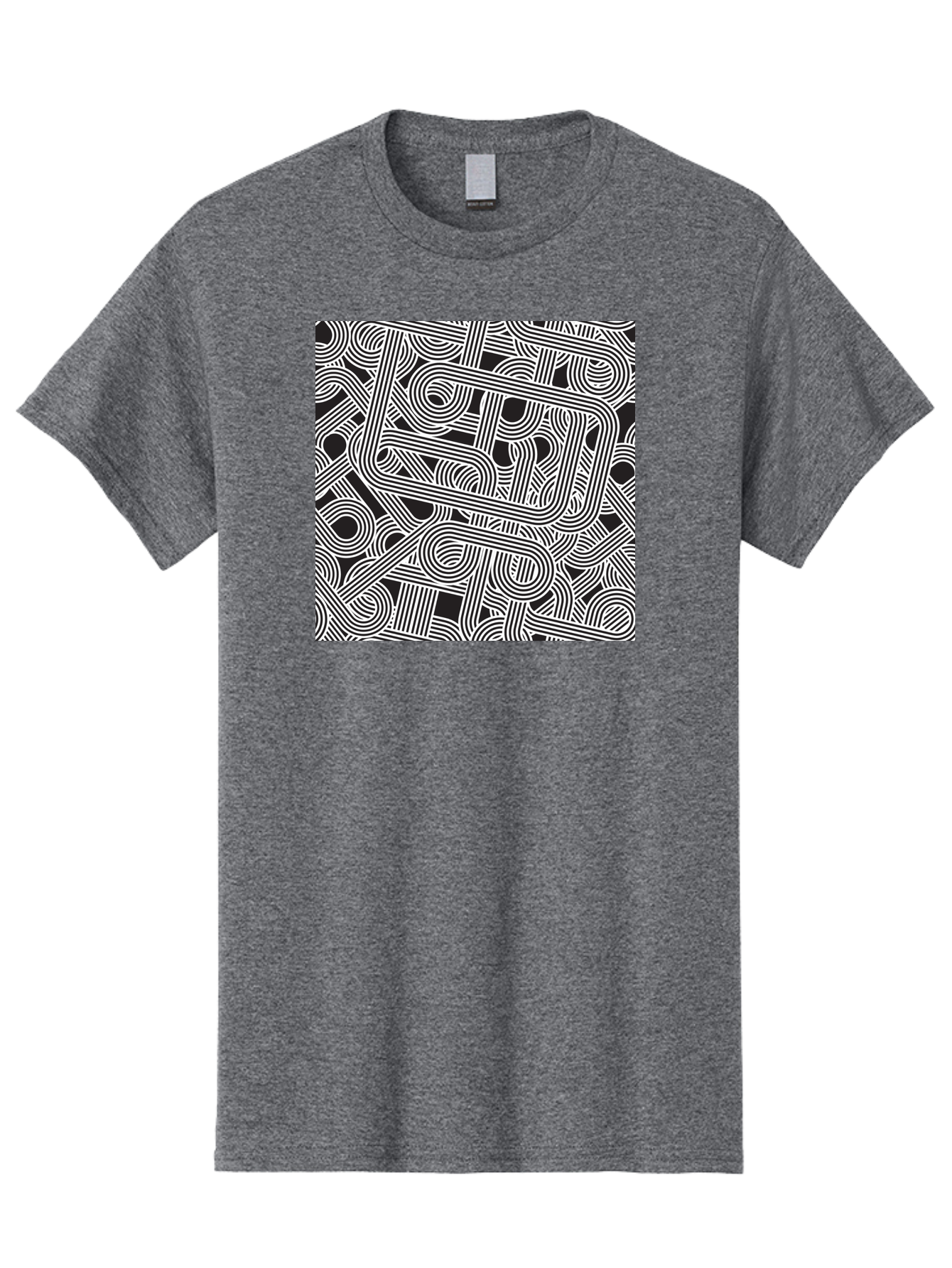 Interconnected-Loops Men'S Graphic Tee, 100% Cotton, Comfortable Casual Summer Wear, Machine Washable, Abstract Pattern, Interconnected Lines, Geometric Shapes, Black And White Design, Modern Art, Optical Illusion, Intricate Details, Aac398 3