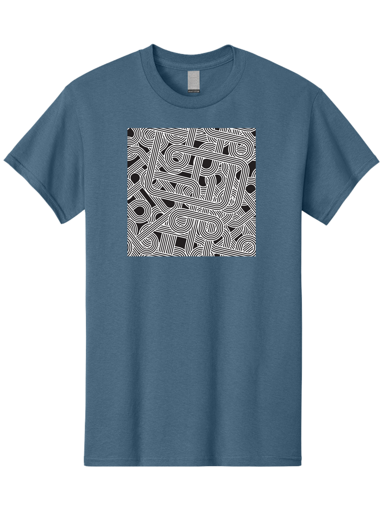 Interconnected-Loops Men'S Graphic Tee, 100% Cotton, Comfortable Casual Summer Wear, Machine Washable, Abstract Pattern, Interconnected Lines, Geometric Shapes, Black And White Design, Modern Art, Optical Illusion, Intricate Details, Aac398 27