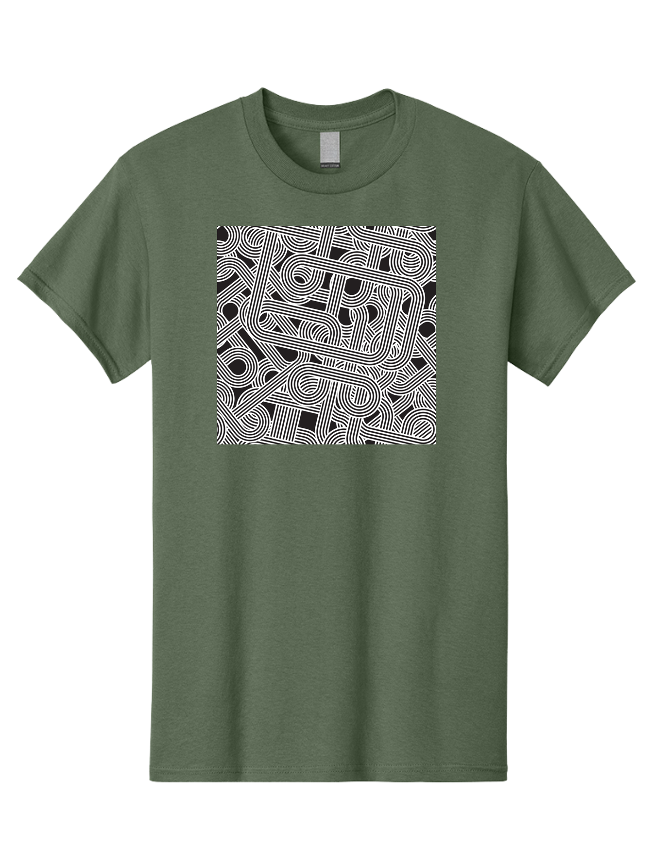 Interconnected-Loops Men'S Graphic Tee, 100% Cotton, Comfortable Casual Summer Wear, Machine Washable, Abstract Pattern, Interconnected Lines, Geometric Shapes, Black And White Design, Modern Art, Optical Illusion, Intricate Details, Aac398 5