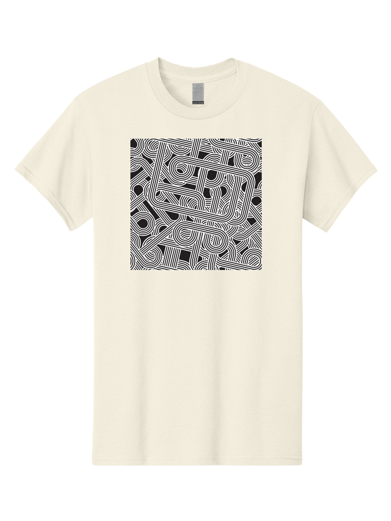 Interconnected-Loops Men'S Graphic Tee, 100% Cotton, Comfortable Casual Summer Wear, Machine Washable, Abstract Pattern, Interconnected Lines, Geometric Shapes, Black And White Design, Modern Art, Optical Illusion, Intricate Details, Aac398 25