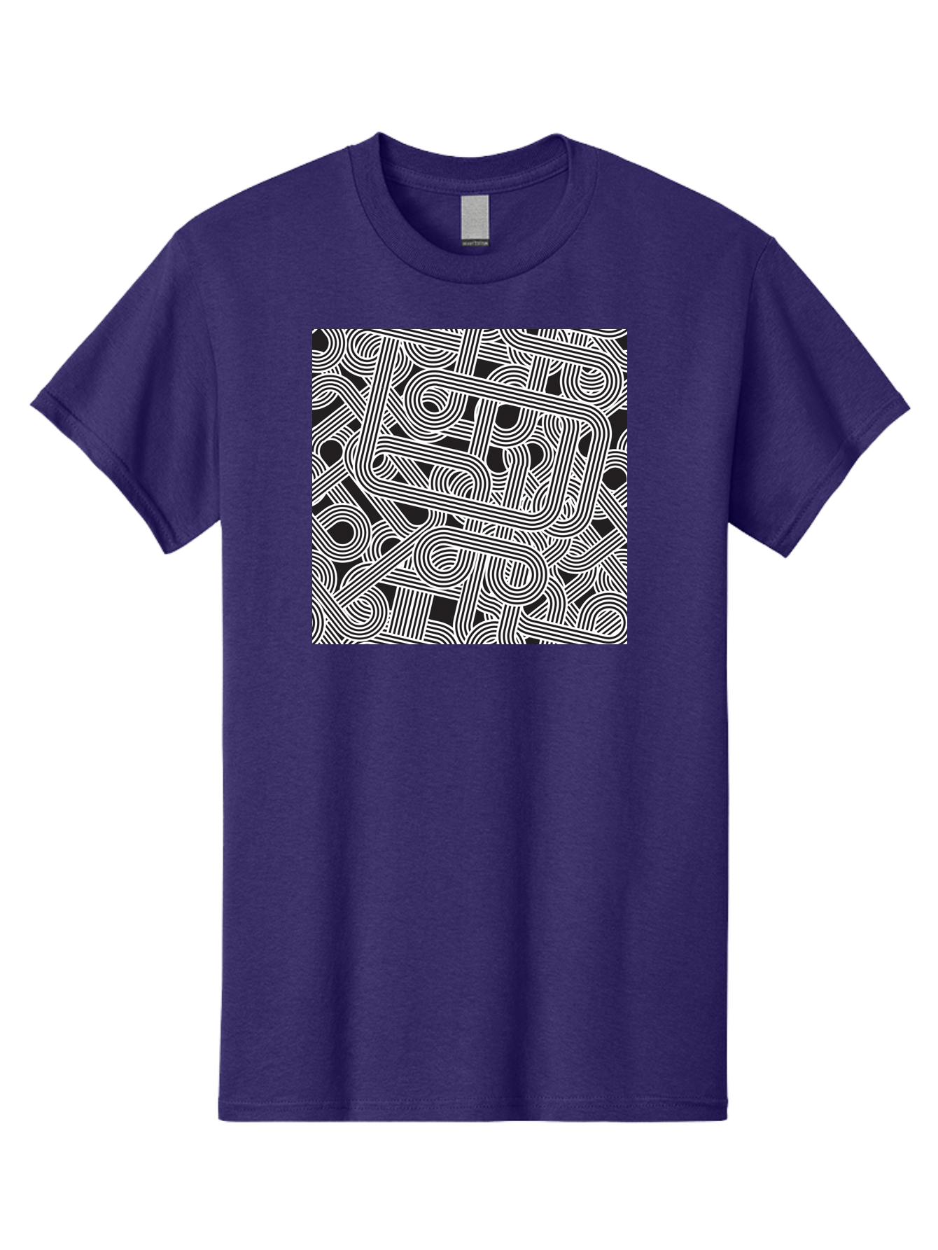 Interconnected-Loops Men'S Graphic Tee, 100% Cotton, Comfortable Casual Summer Wear, Machine Washable, Abstract Pattern, Interconnected Lines, Geometric Shapes, Black And White Design, Modern Art, Optical Illusion, Intricate Details, Aac398 7
