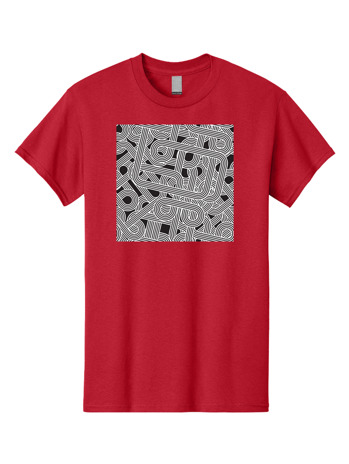 Interconnected-Loops Men'S Graphic Tee, 100% Cotton, Comfortable Casual Summer Wear, Machine Washable, Abstract Pattern, Interconnected Lines, Geometric Shapes, Black And White Design, Modern Art, Optical Illusion, Intricate Details, Aac398 13