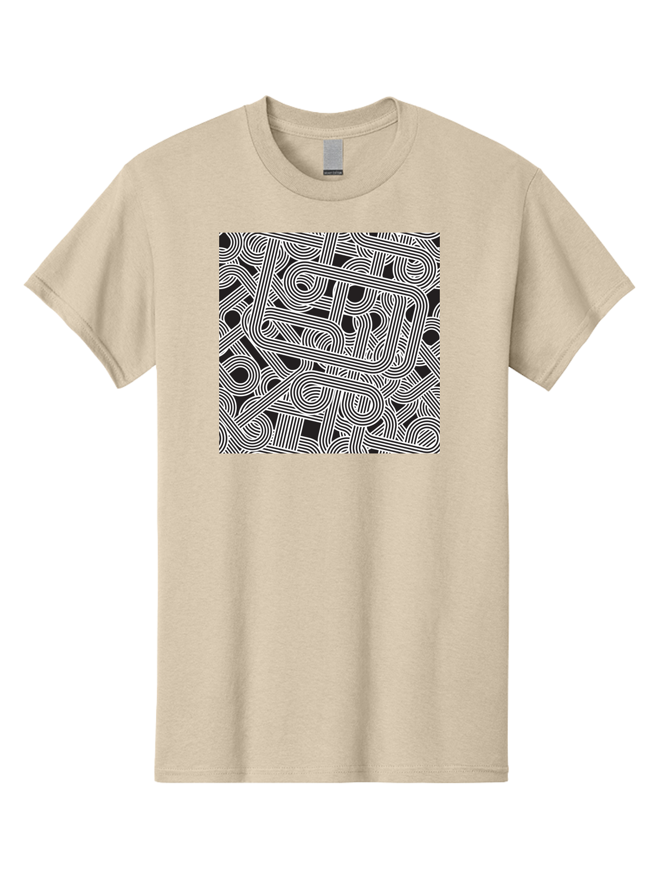Interconnected-Loops Men'S Graphic Tee, 100% Cotton, Comfortable Casual Summer Wear, Machine Washable, Abstract Pattern, Interconnected Lines, Geometric Shapes, Black And White Design, Modern Art, Optical Illusion, Intricate Details, Aac398 15