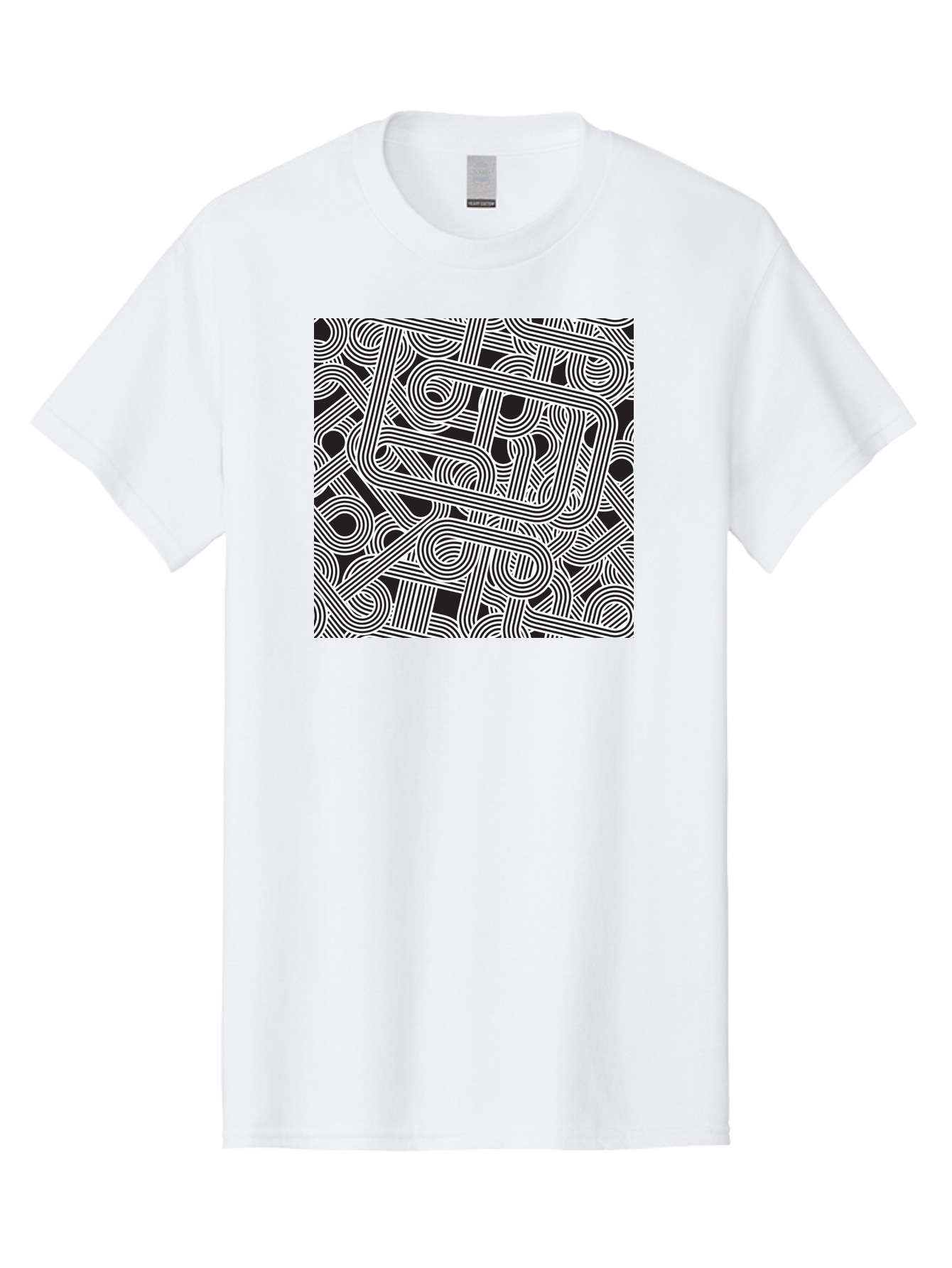 Interconnected-Loops Men'S Graphic Tee, 100% Cotton, Comfortable Casual Summer Wear, Machine Washable, Abstract Pattern, Interconnected Lines, Geometric Shapes, Black And White Design, Modern Art, Optical Illusion, Intricate Details, Aac398