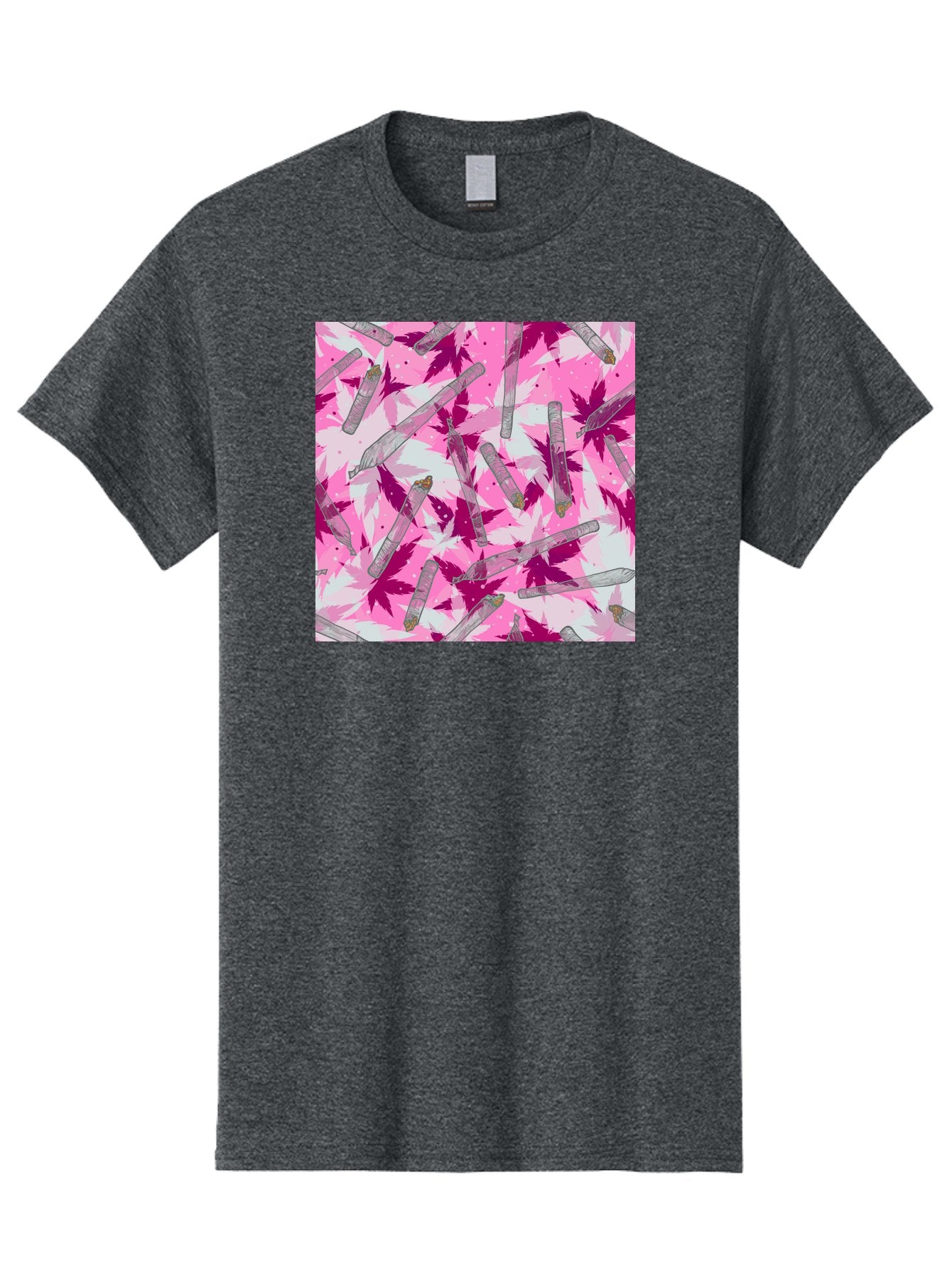 Joints-And-Marijuana-Leaves Men'S Graphic Tee, 100% Cotton, Comfortable Casual Summer Wear, Machine Washable, Cannabis Culture, Marijuana Leaves, Joints, Pink And Purple Hues, Cannabis Art, Weed Patterns, Smoking Accessories, Vibrant Colors, Aac399 9