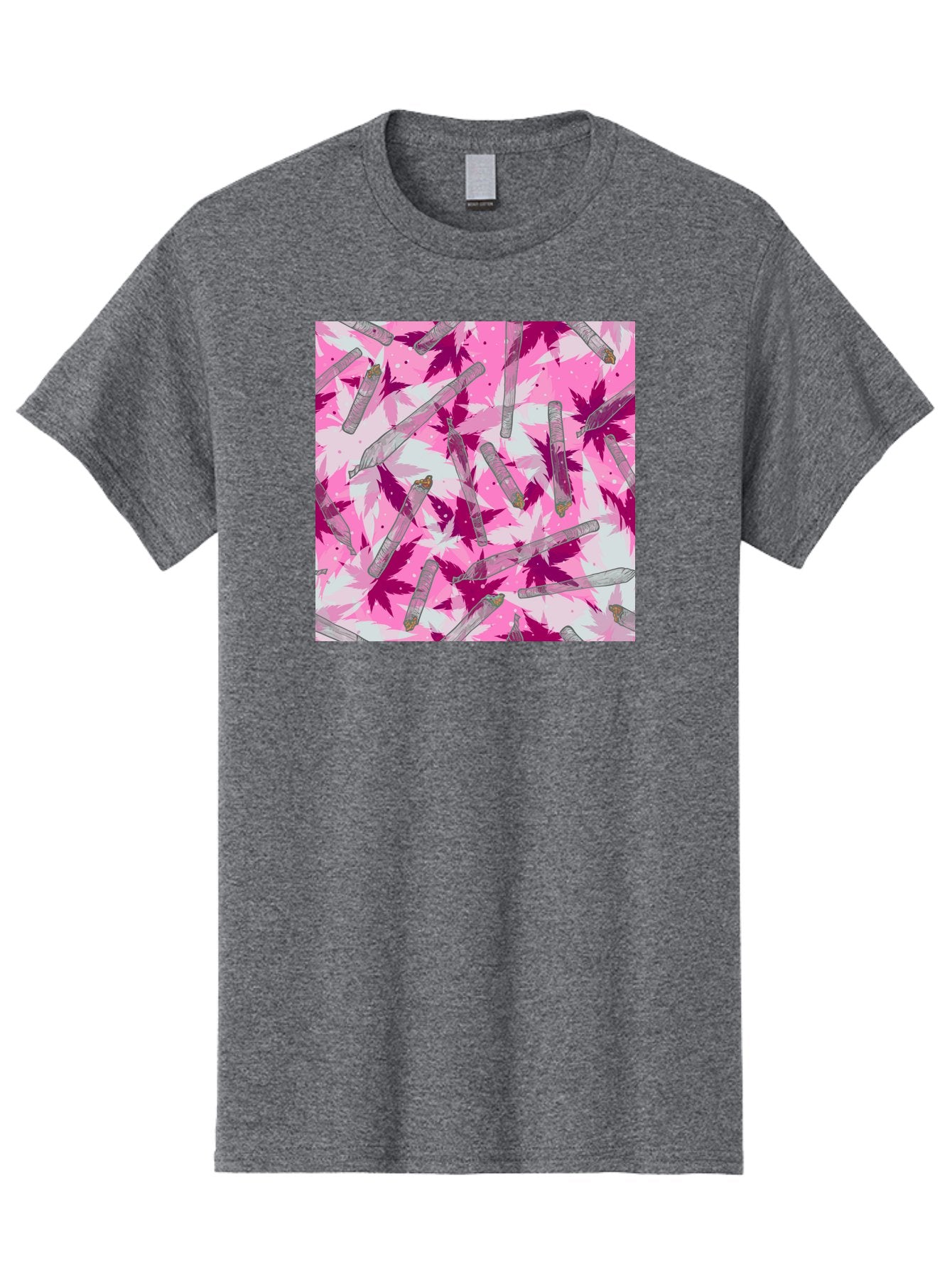 Joints-And-Marijuana-Leaves Men'S Graphic Tee, 100% Cotton, Comfortable Casual Summer Wear, Machine Washable, Cannabis Culture, Marijuana Leaves, Joints, Pink And Purple Hues, Cannabis Art, Weed Patterns, Smoking Accessories, Vibrant Colors, Aac399 8