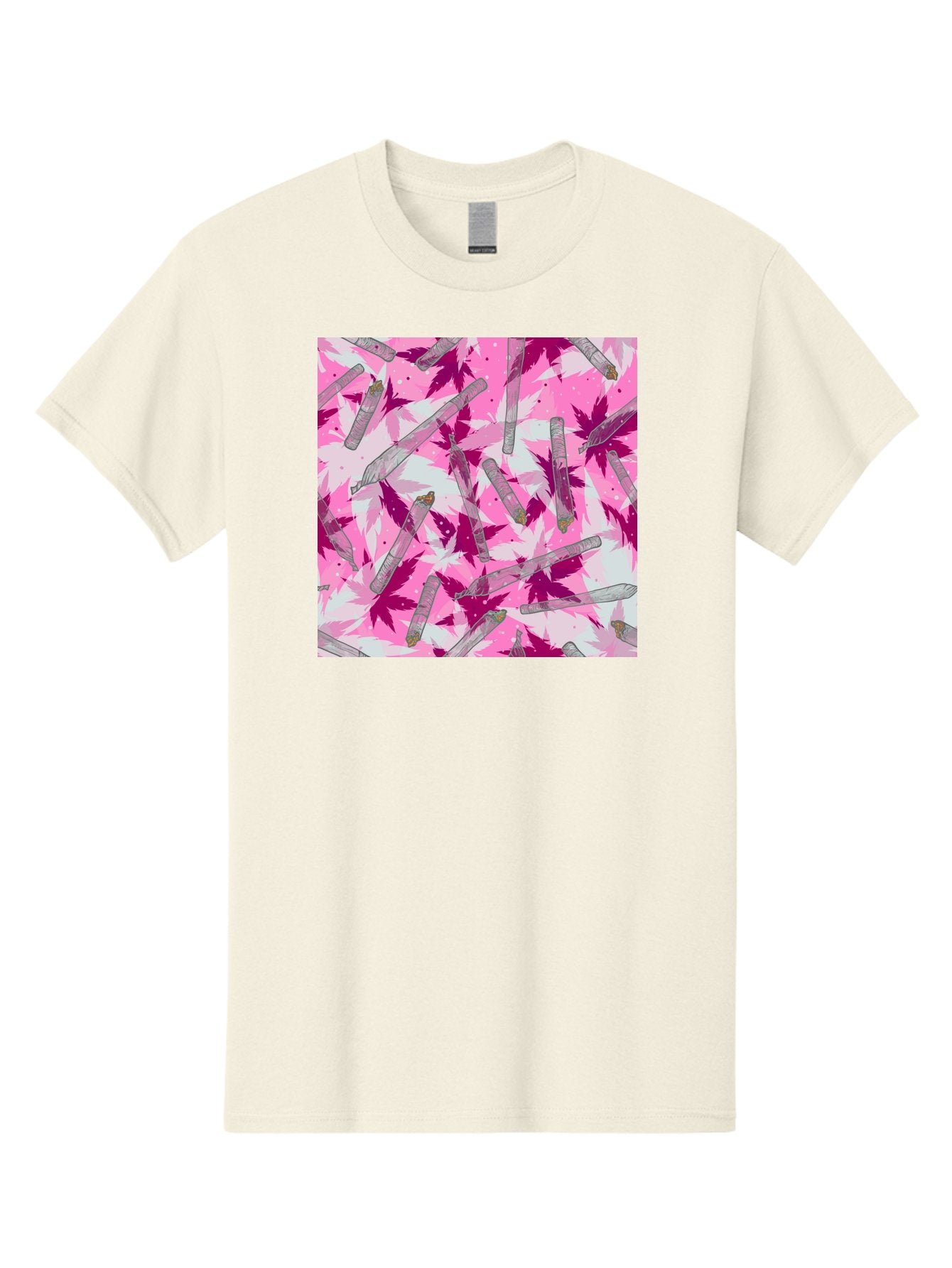 Joints-And-Marijuana-Leaves Men'S Graphic Tee, 100% Cotton, Comfortable Casual Summer Wear, Machine Washable, Cannabis Culture, Marijuana Leaves, Joints, Pink And Purple Hues, Cannabis Art, Weed Patterns, Smoking Accessories, Vibrant Colors, Aac399 7