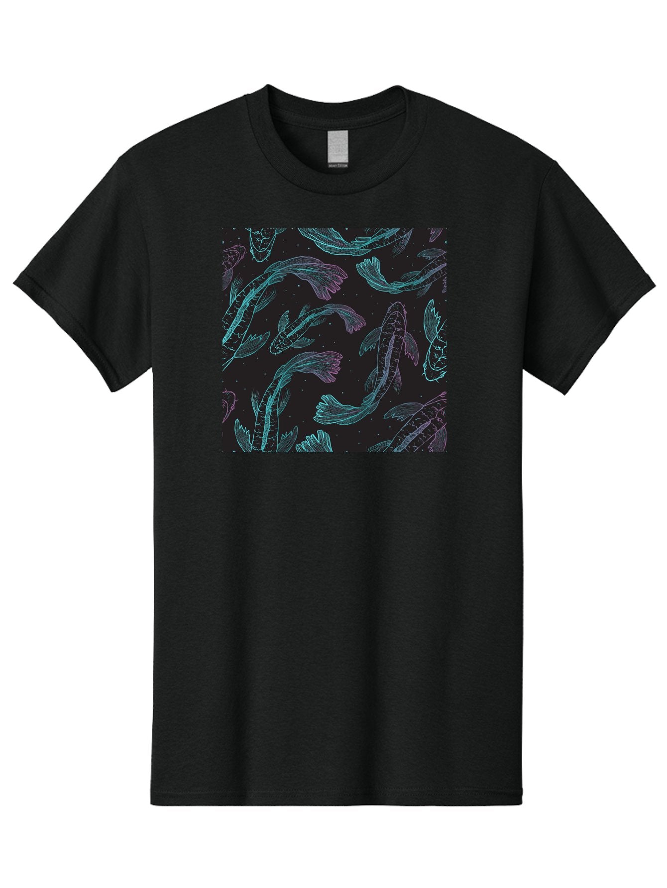 Koi-Fish-Pattern Men'S Graphic Tee, 100% Cotton, Comfortable Casual Summer Wear, Machine Washable, Koi Fish Pattern, Neon Koi, Fish Illustration, Aquatic Design, Vibrant Colors, Whimsical Artwork, Abstract Fish, Digital Art, Koi Fish Art, Aac401 3