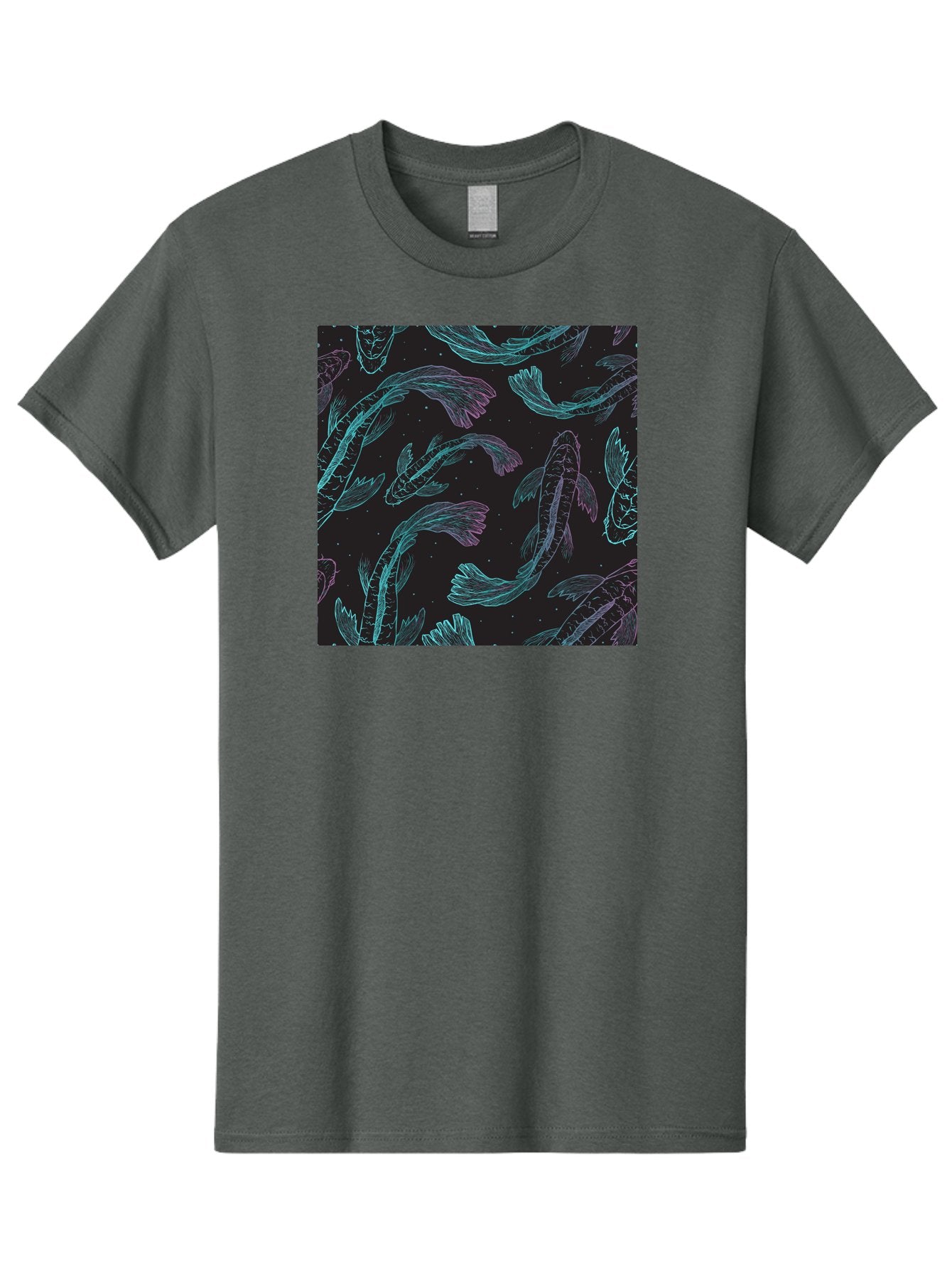 Koi-Fish-Pattern Men'S Graphic Tee, 100% Cotton, Comfortable Casual Summer Wear, Machine Washable, Koi Fish Pattern, Neon Koi, Fish Illustration, Aquatic Design, Vibrant Colors, Whimsical Artwork, Abstract Fish, Digital Art, Koi Fish Art, Aac401 15