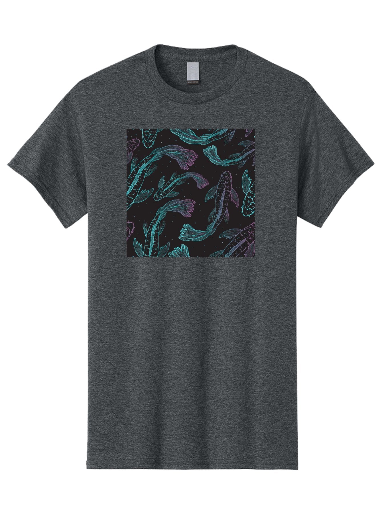 Koi-Fish-Pattern Men'S Graphic Tee, 100% Cotton, Comfortable Casual Summer Wear, Machine Washable, Koi Fish Pattern, Neon Koi, Fish Illustration, Aquatic Design, Vibrant Colors, Whimsical Artwork, Abstract Fish, Digital Art, Koi Fish Art, Aac401 7