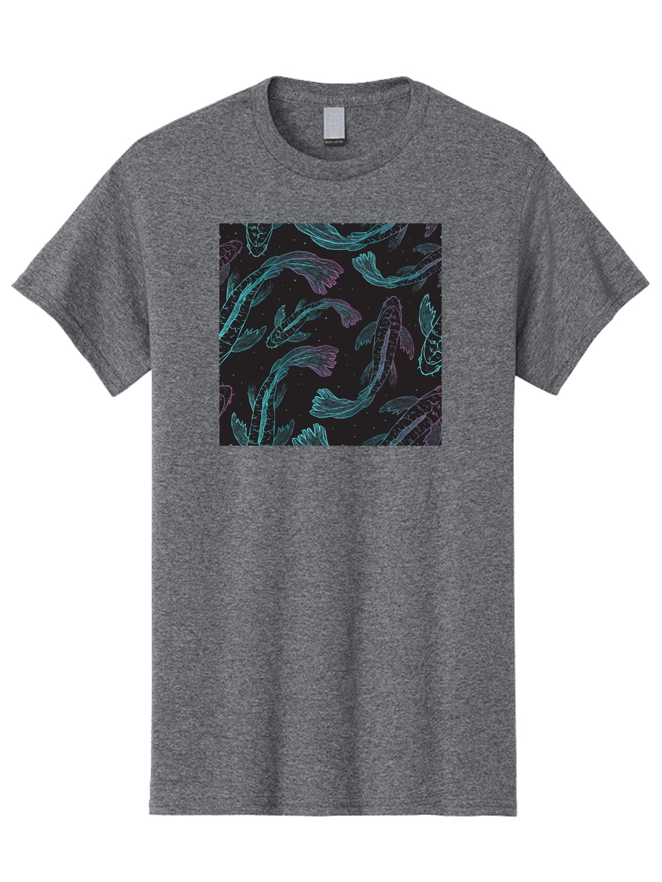 Koi-Fish-Pattern Men'S Graphic Tee, 100% Cotton, Comfortable Casual Summer Wear, Machine Washable, Koi Fish Pattern, Neon Koi, Fish Illustration, Aquatic Design, Vibrant Colors, Whimsical Artwork, Abstract Fish, Digital Art, Koi Fish Art, Aac401 5