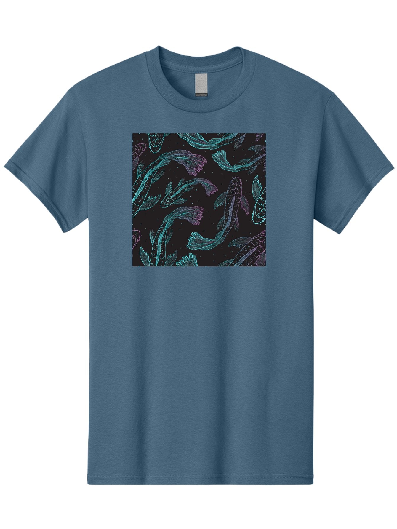 Koi-Fish-Pattern Men'S Graphic Tee, 100% Cotton, Comfortable Casual Summer Wear, Machine Washable, Koi Fish Pattern, Neon Koi, Fish Illustration, Aquatic Design, Vibrant Colors, Whimsical Artwork, Abstract Fish, Digital Art, Koi Fish Art, Aac401 6