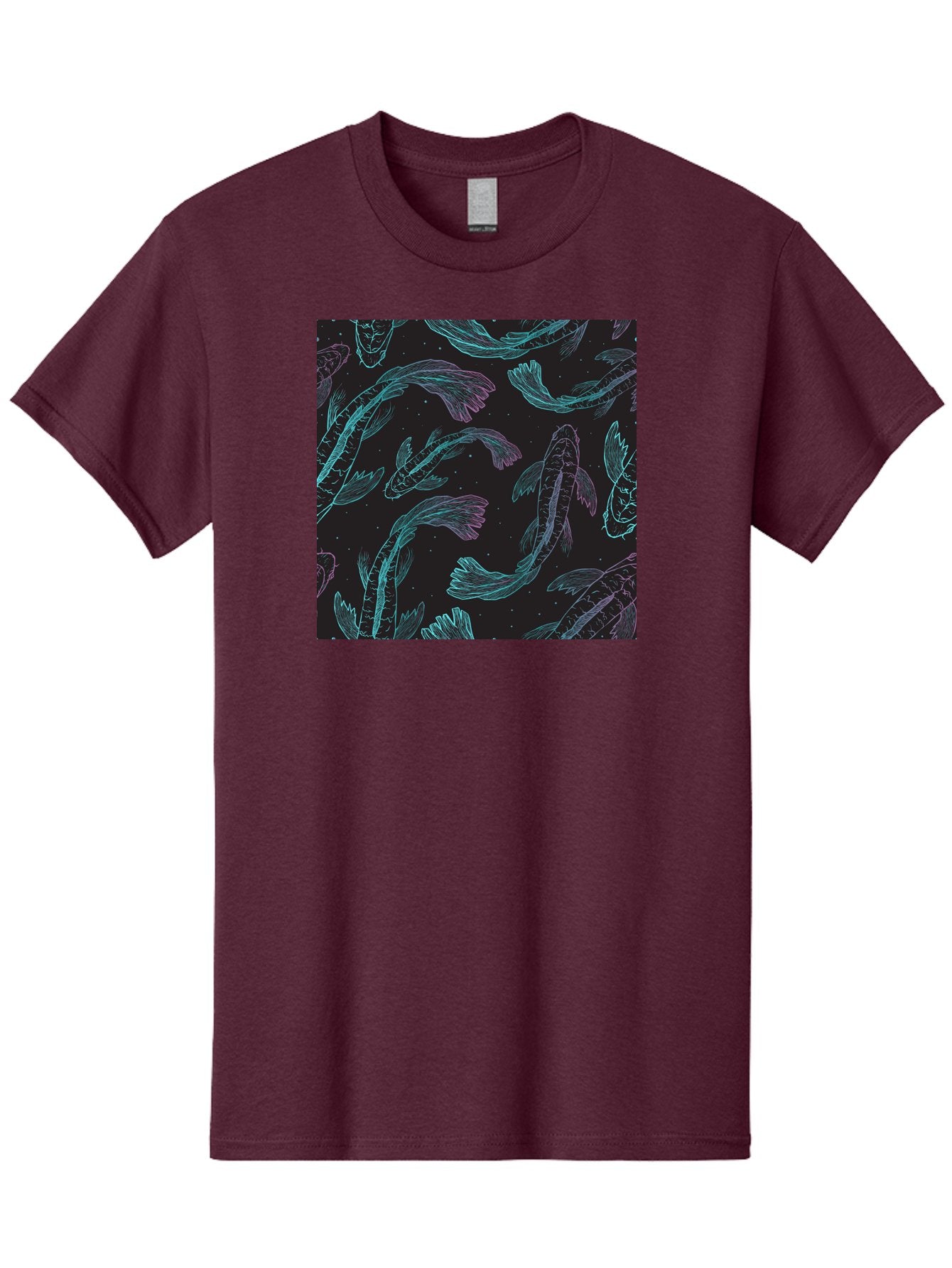 Koi-Fish-Pattern Men'S Graphic Tee, 100% Cotton, Comfortable Casual Summer Wear, Machine Washable, Koi Fish Pattern, Neon Koi, Fish Illustration, Aquatic Design, Vibrant Colors, Whimsical Artwork, Abstract Fish, Digital Art, Koi Fish Art, Aac401 9