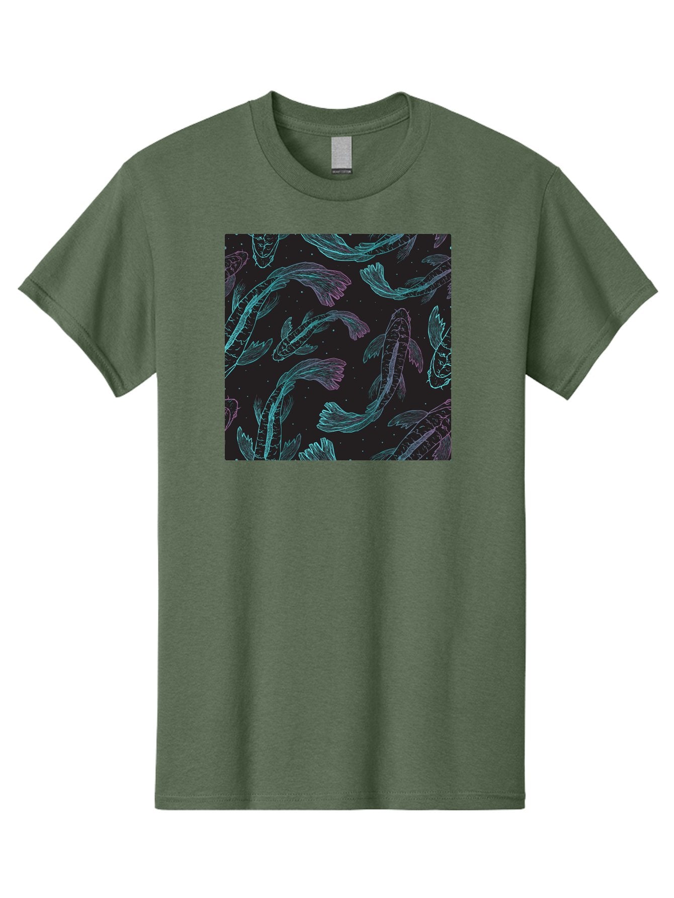 Koi-Fish-Pattern Men'S Graphic Tee, 100% Cotton, Comfortable Casual Summer Wear, Machine Washable, Koi Fish Pattern, Neon Koi, Fish Illustration, Aquatic Design, Vibrant Colors, Whimsical Artwork, Abstract Fish, Digital Art, Koi Fish Art, Aac401 4