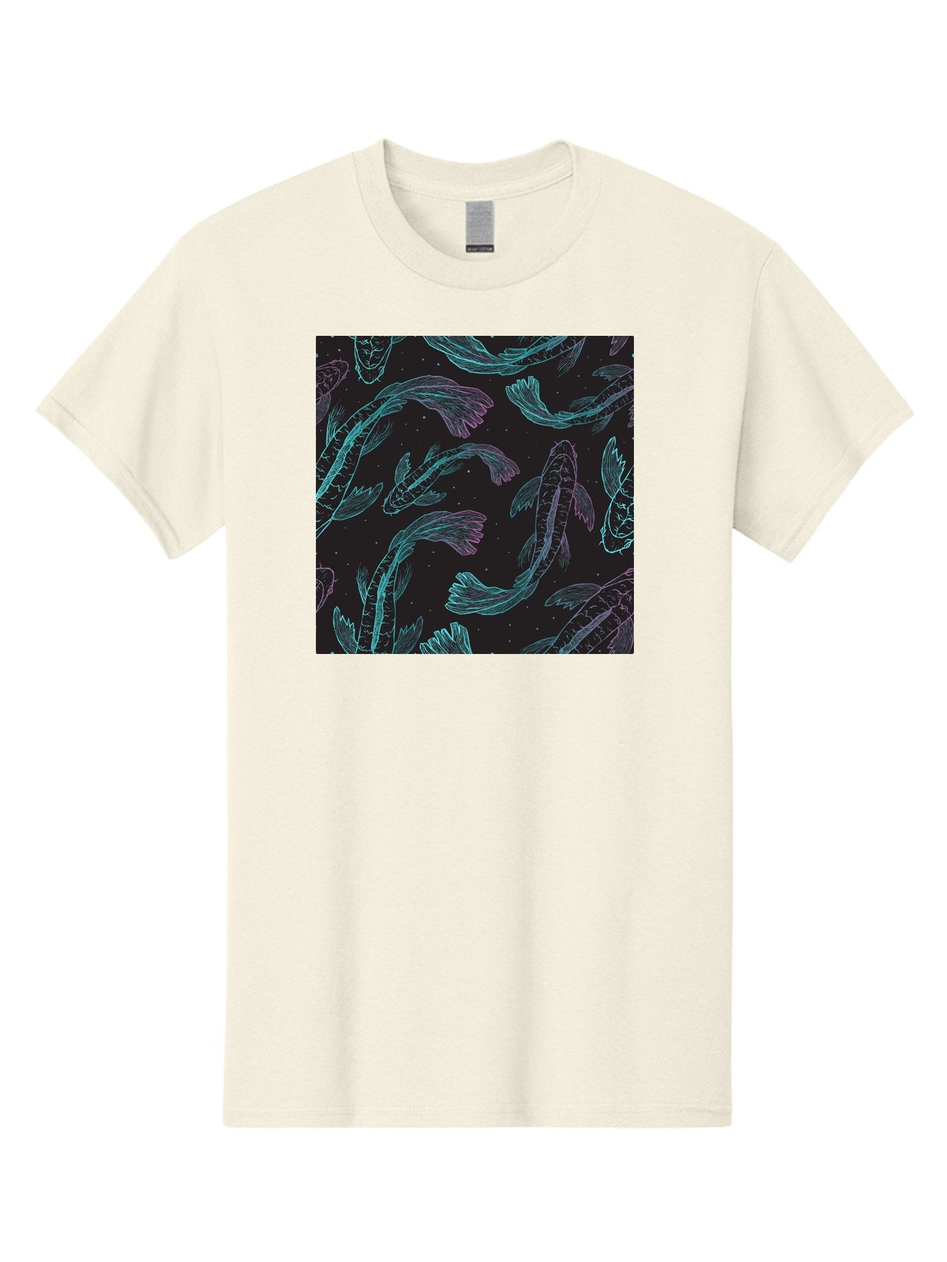 Koi-Fish-Pattern Men'S Graphic Tee, 100% Cotton, Comfortable Casual Summer Wear, Machine Washable, Koi Fish Pattern, Neon Koi, Fish Illustration, Aquatic Design, Vibrant Colors, Whimsical Artwork, Abstract Fish, Digital Art, Koi Fish Art, Aac401 12