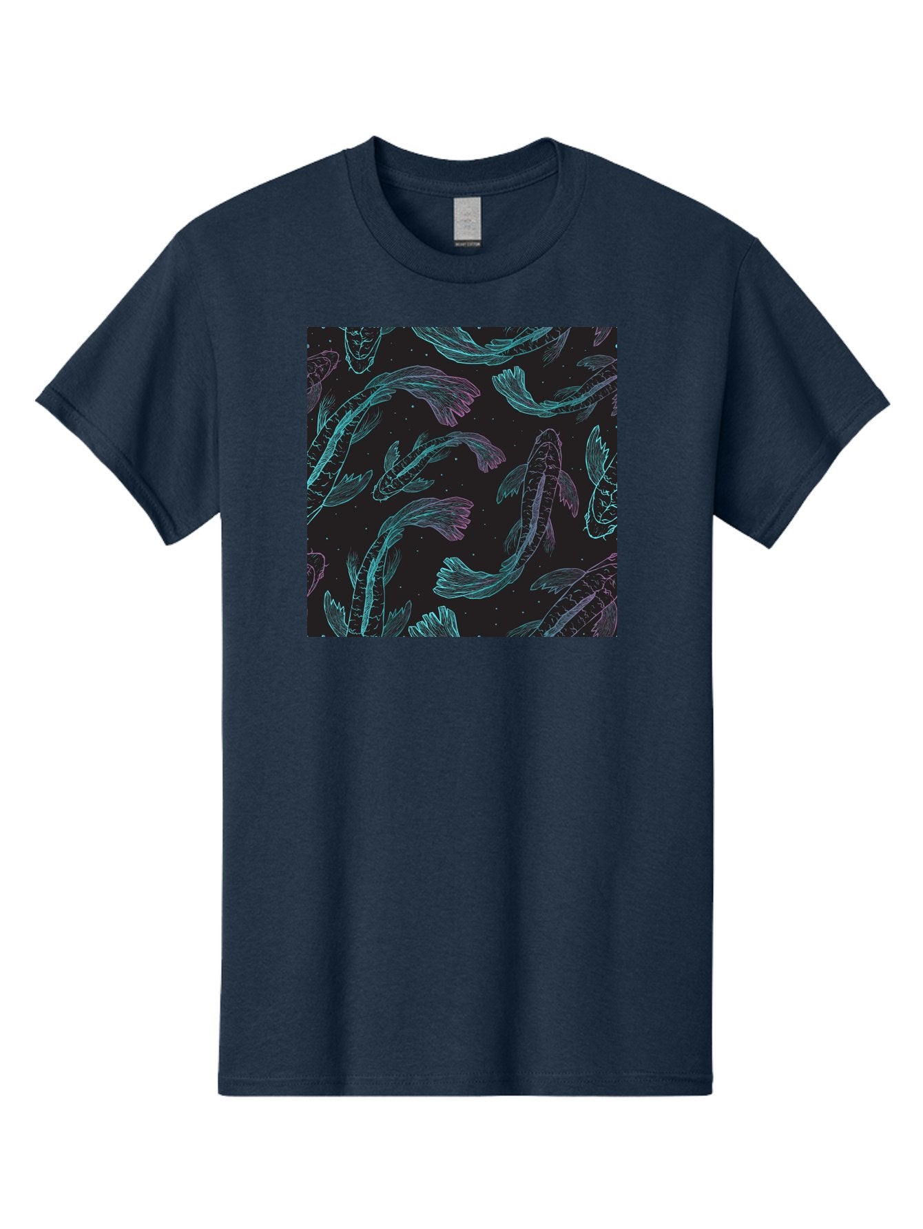 Koi-Fish-Pattern Men'S Graphic Tee, 100% Cotton, Comfortable Casual Summer Wear, Machine Washable, Koi Fish Pattern, Neon Koi, Fish Illustration, Aquatic Design, Vibrant Colors, Whimsical Artwork, Abstract Fish, Digital Art, Koi Fish Art, Aac401 13