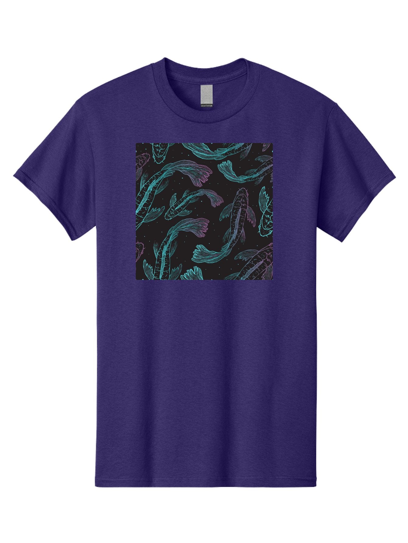 Koi-Fish-Pattern Men'S Graphic Tee, 100% Cotton, Comfortable Casual Summer Wear, Machine Washable, Koi Fish Pattern, Neon Koi, Fish Illustration, Aquatic Design, Vibrant Colors, Whimsical Artwork, Abstract Fish, Digital Art, Koi Fish Art, Aac401