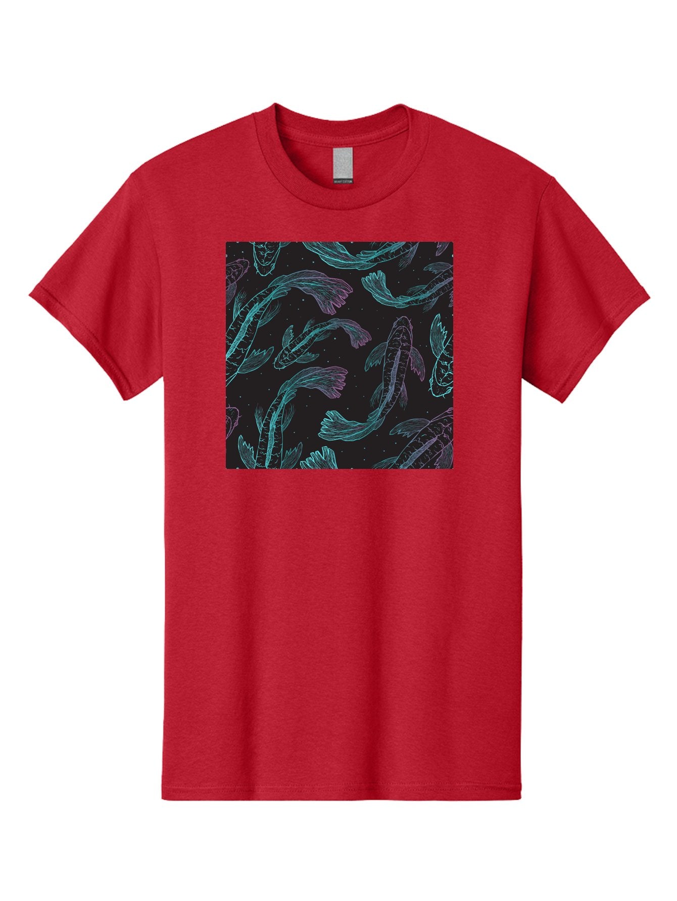 Koi-Fish-Pattern Men'S Graphic Tee, 100% Cotton, Comfortable Casual Summer Wear, Machine Washable, Koi Fish Pattern, Neon Koi, Fish Illustration, Aquatic Design, Vibrant Colors, Whimsical Artwork, Abstract Fish, Digital Art, Koi Fish Art, Aac401 11
