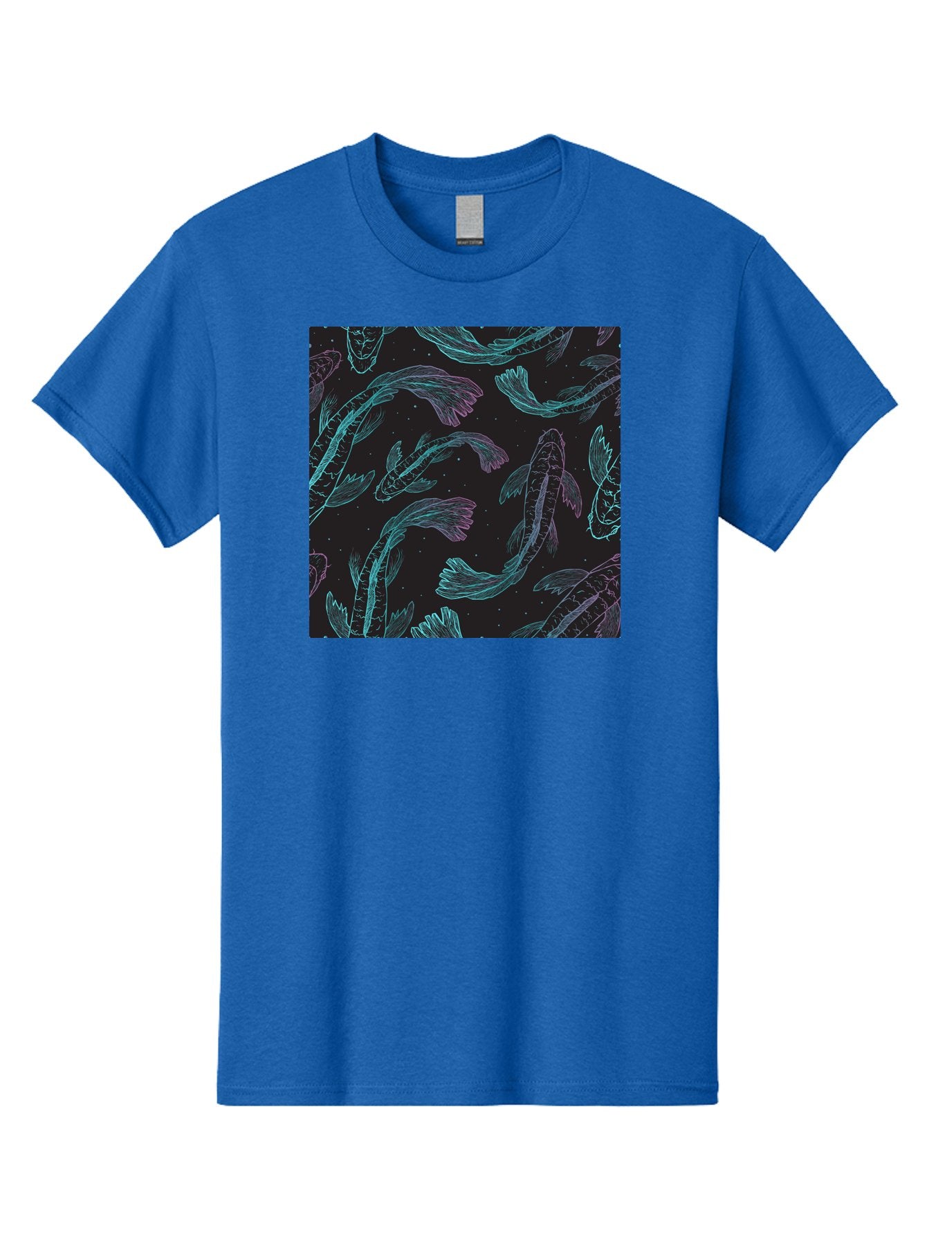 Koi-Fish-Pattern Men'S Graphic Tee, 100% Cotton, Comfortable Casual Summer Wear, Machine Washable, Koi Fish Pattern, Neon Koi, Fish Illustration, Aquatic Design, Vibrant Colors, Whimsical Artwork, Abstract Fish, Digital Art, Koi Fish Art, Aac401 8