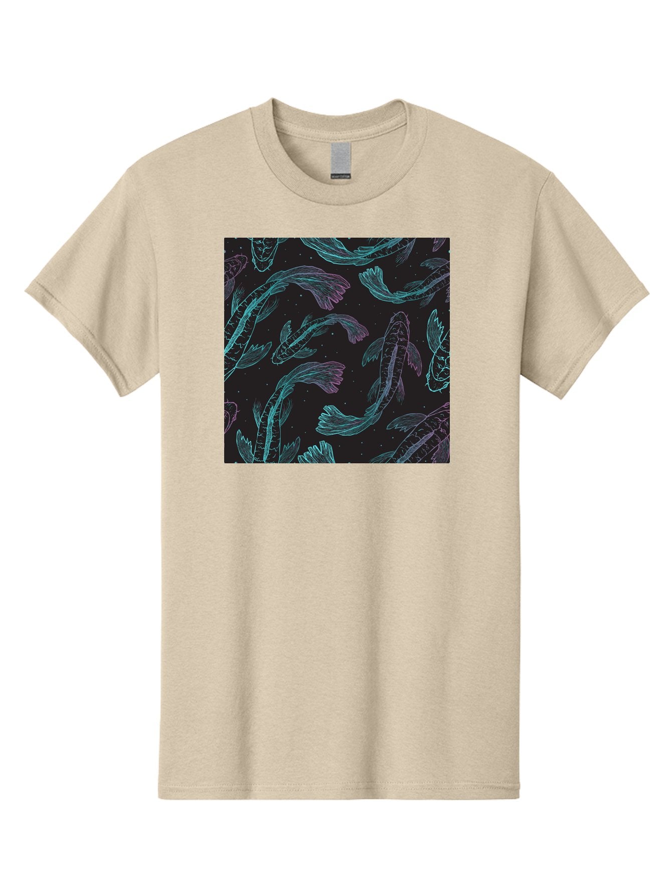 Koi-Fish-Pattern Men'S Graphic Tee, 100% Cotton, Comfortable Casual Summer Wear, Machine Washable, Koi Fish Pattern, Neon Koi, Fish Illustration, Aquatic Design, Vibrant Colors, Whimsical Artwork, Abstract Fish, Digital Art, Koi Fish Art, Aac401 14