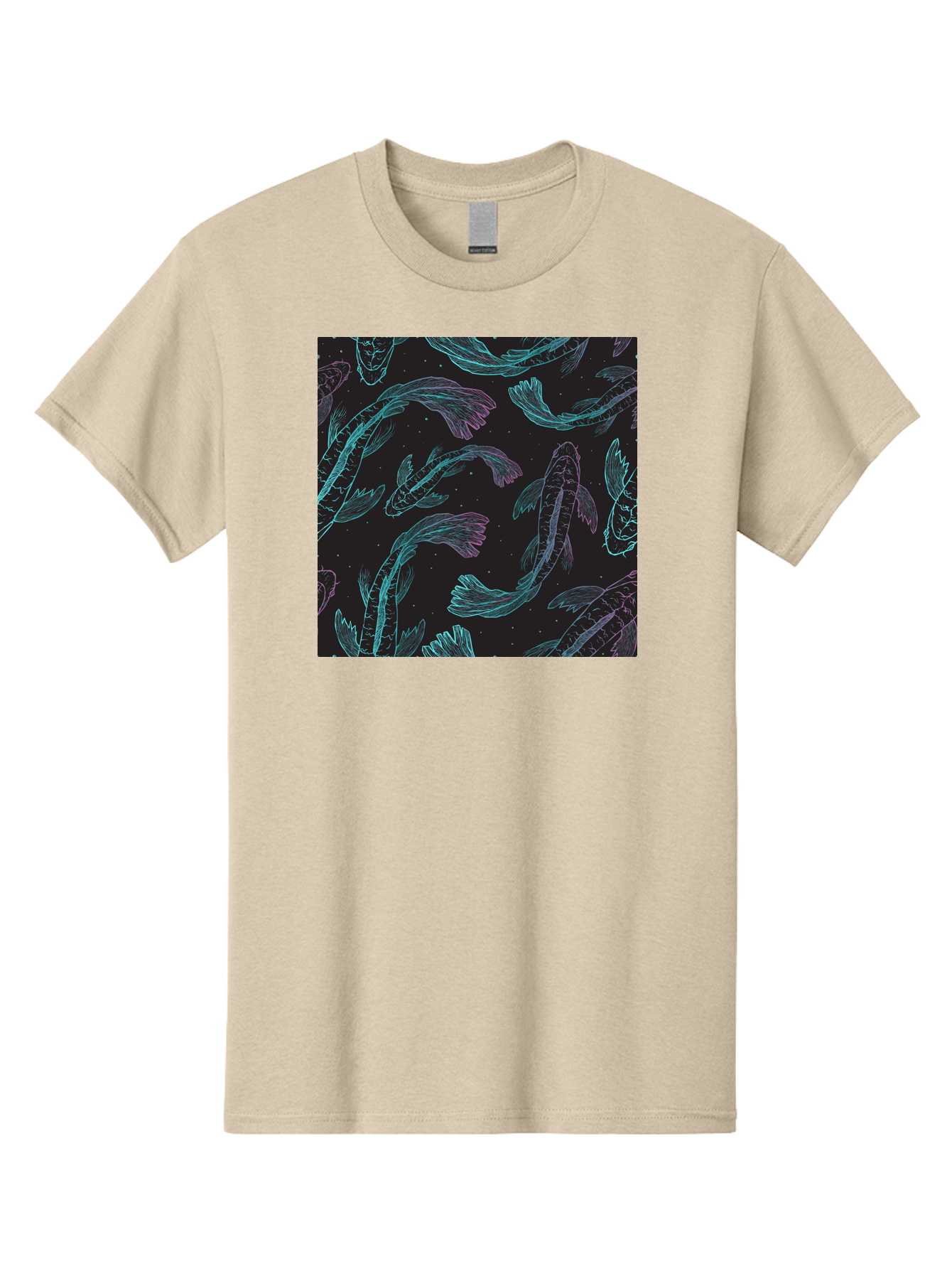 Koi-Fish-Pattern Men'S Graphic Tee, 100% Cotton, Comfortable Casual Summer Wear, Machine Washable, Koi Fish Pattern, Neon Koi, Fish Illustration, Aquatic Design, Vibrant Colors, Whimsical Artwork, Abstract Fish, Digital Art, Koi Fish Art, Aac401 3