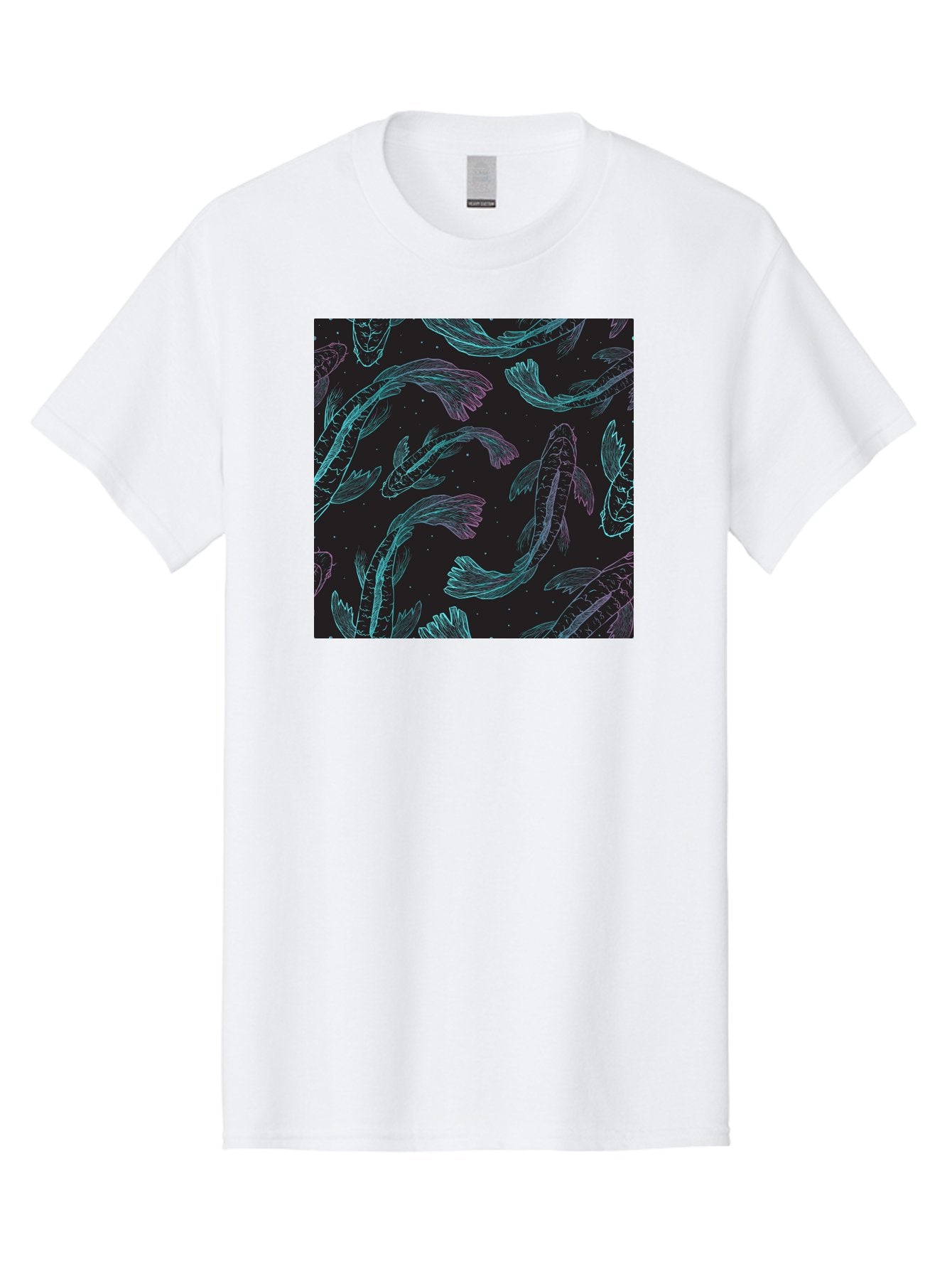 Koi-Fish-Pattern Men'S Graphic Tee, 100% Cotton, Comfortable Casual Summer Wear, Machine Washable, Koi Fish Pattern, Neon Koi, Fish Illustration, Aquatic Design, Vibrant Colors, Whimsical Artwork, Abstract Fish, Digital Art, Koi Fish Art, Aac401 10