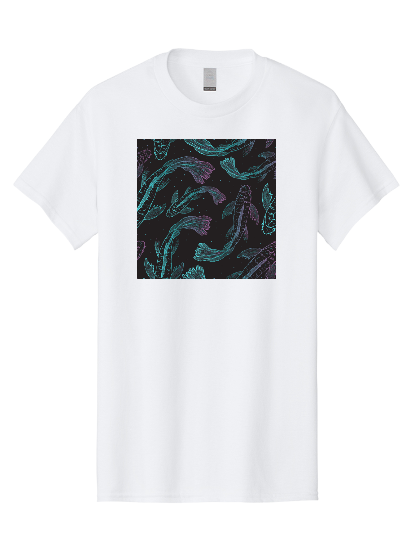 Koi-Fish-Pattern Men'S Graphic Tee, 100% Cotton, Comfortable Casual Summer Wear, Machine Washable, Koi Fish Pattern, Neon Koi, Fish Illustration, Aquatic Design, Vibrant Colors, Whimsical Artwork, Abstract Fish, Digital Art, Koi Fish Art, Aac401 27