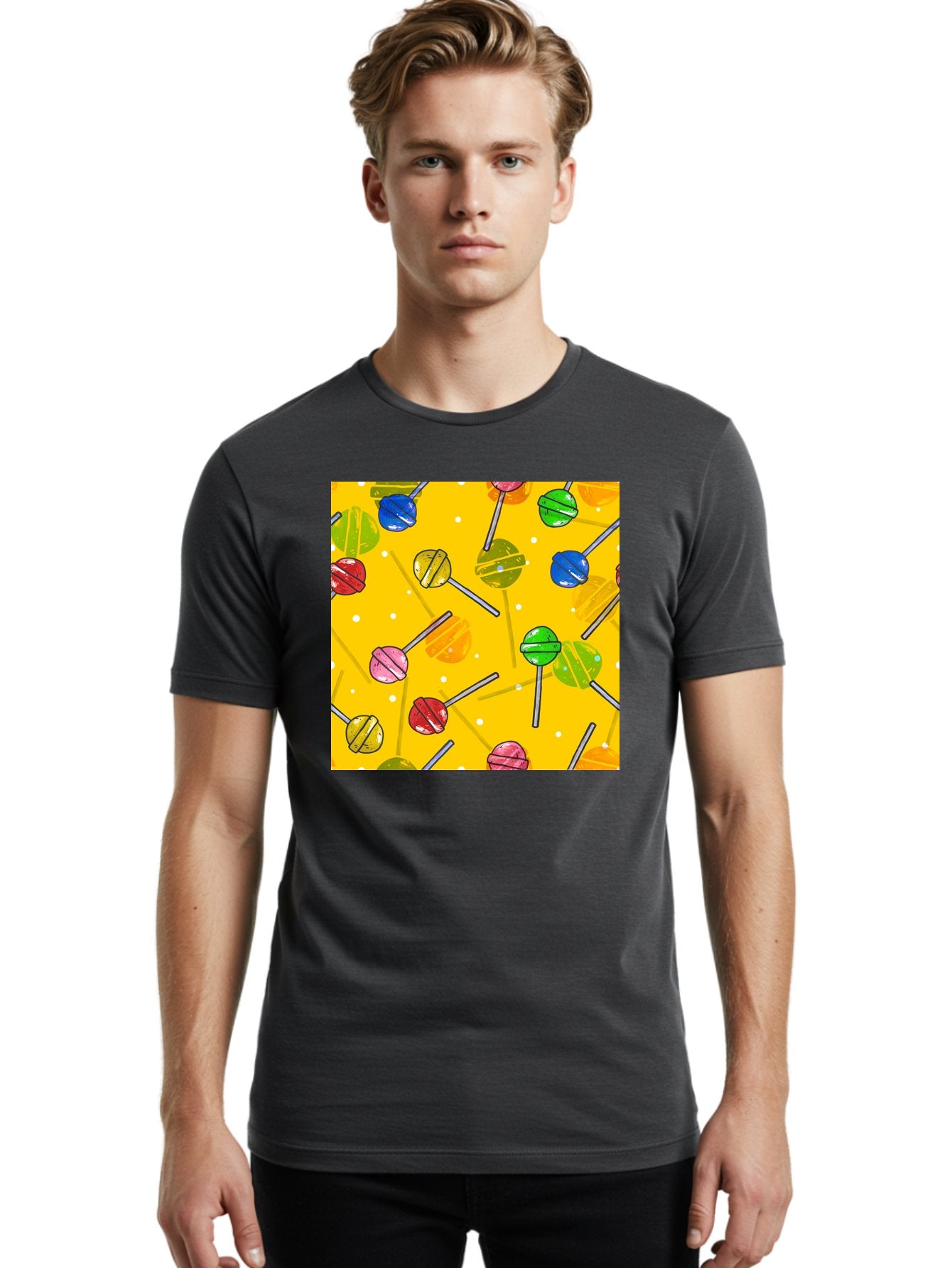 Lollipops Men'S Graphic Tee, 100% Cotton, Comfortable Casual Summer Wear, Machine Washable, Lollipops, Candy, Sweets, Colorful Treats, Vibrant Hues, Playful Design, Sweet Tooth, Party Favors, Kid'S Party Aac402 20