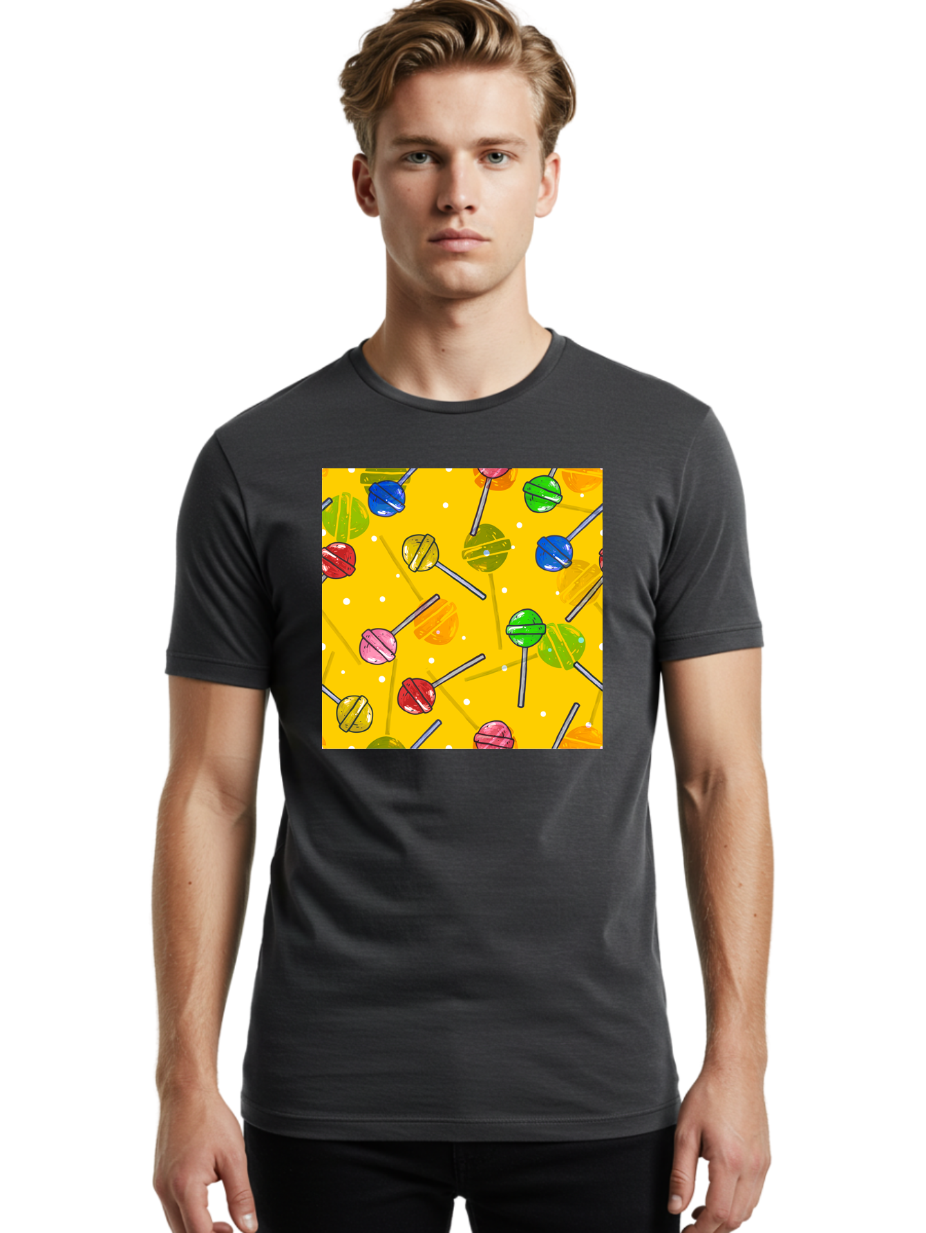 Lollipops Men'S Graphic Tee, 100% Cotton, Comfortable Casual Summer Wear, Machine Washable, Lollipops, Candy, Sweets, Colorful Treats, Vibrant Hues, Playful Design, Sweet Tooth, Party Favors, Kid'S Party Aac402 30