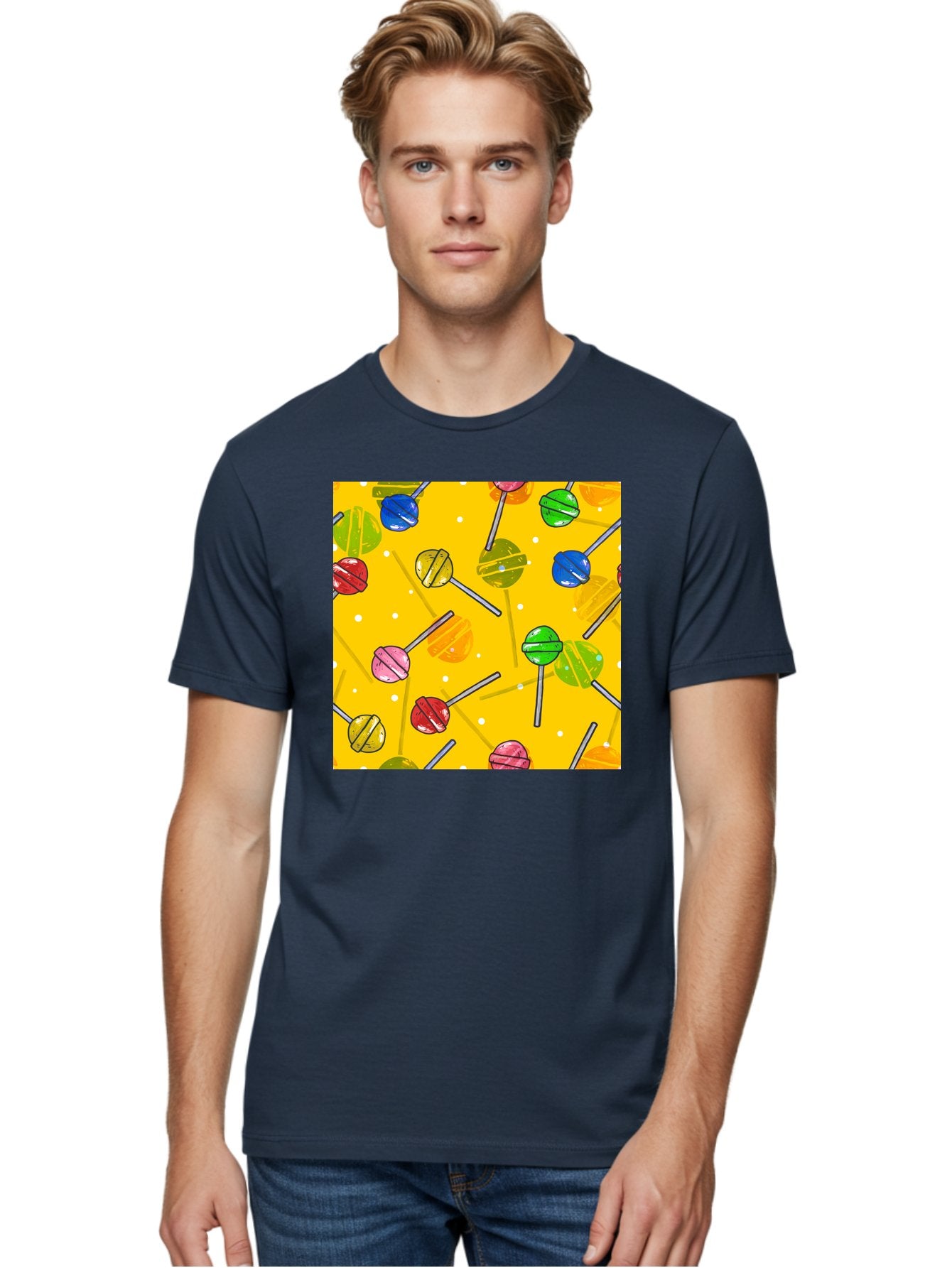 Lollipops Men'S Graphic Tee, 100% Cotton, Comfortable Casual Summer Wear, Machine Washable, Lollipops, Candy, Sweets, Colorful Treats, Vibrant Hues, Playful Design, Sweet Tooth, Party Favors, Kid'S Party Aac402 21